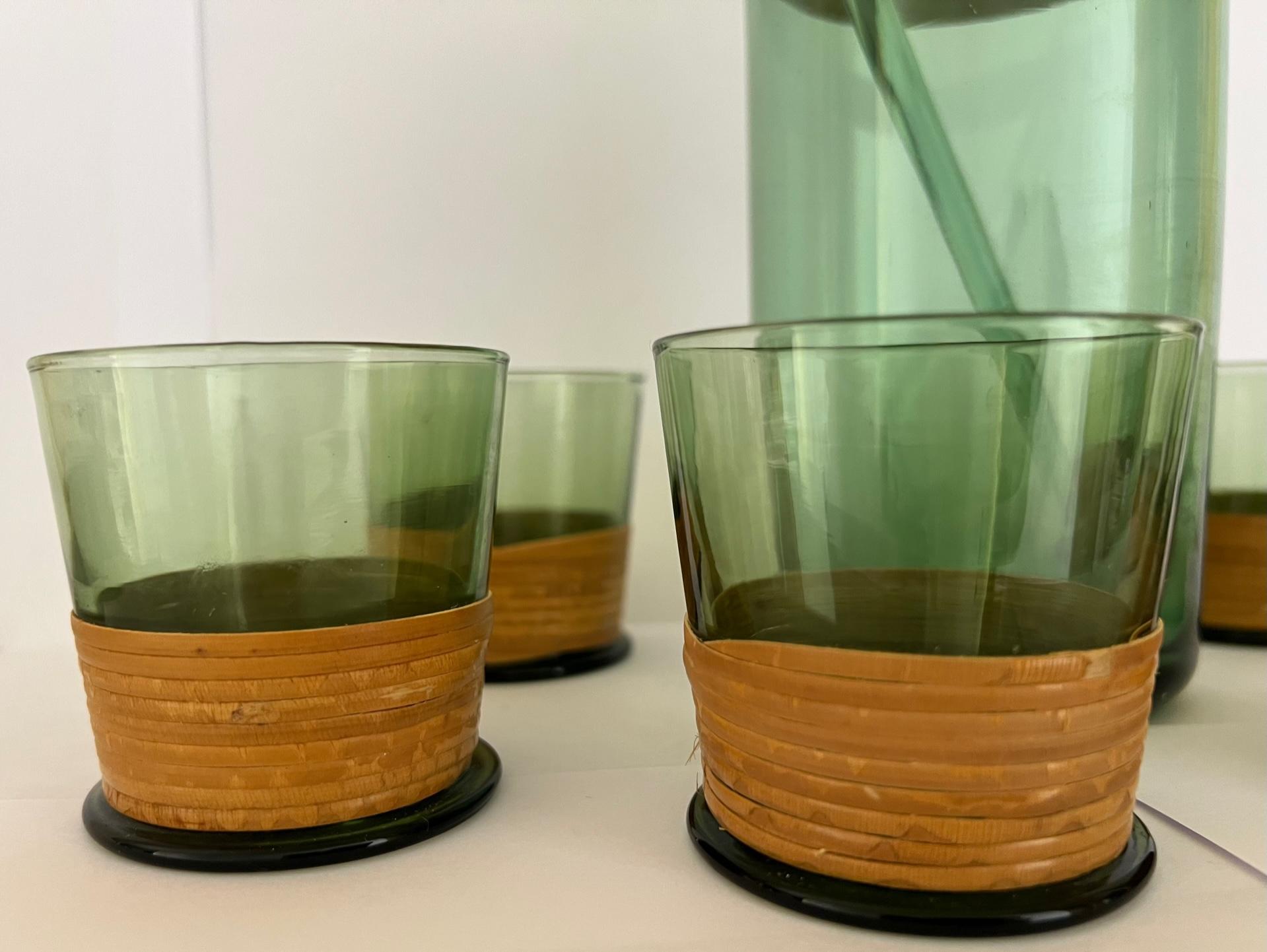 rattan pitcher and glasses
