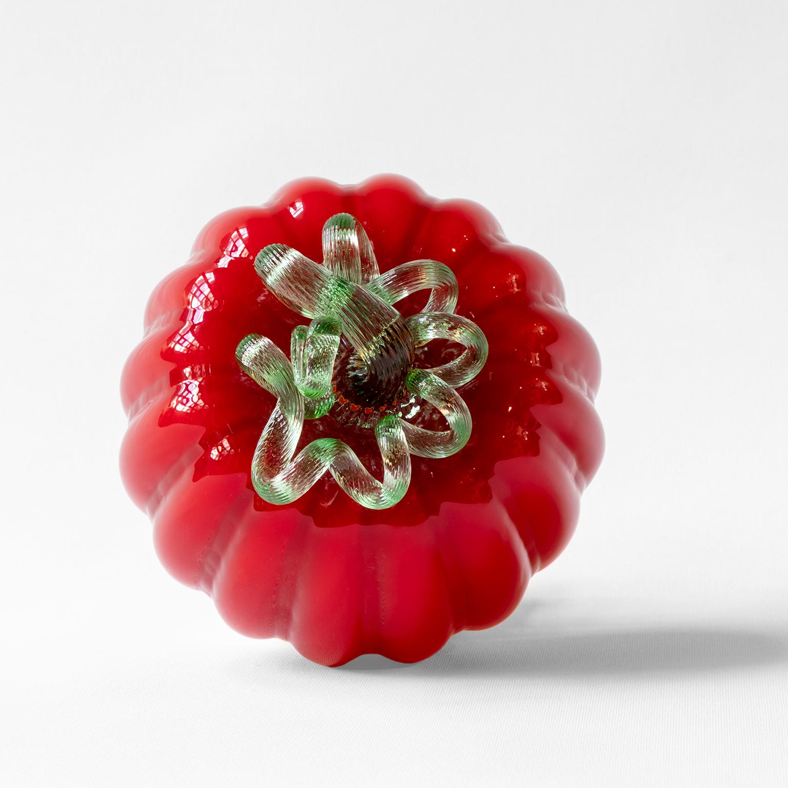 Hand-Crafted Blown Glass Red Decorative Pumpkin 