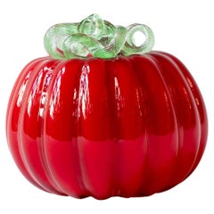 Blown Glass Red Decorative Pumpkin 