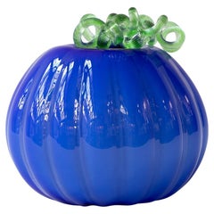Blown Glass Saxe Blue Decorative Pumpkin