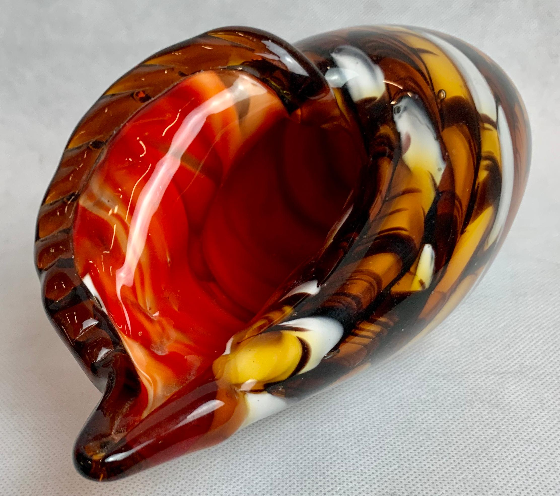 Modern  Glass Shell Vase, Hand Blown, Triple Cased in Red/Brown/White