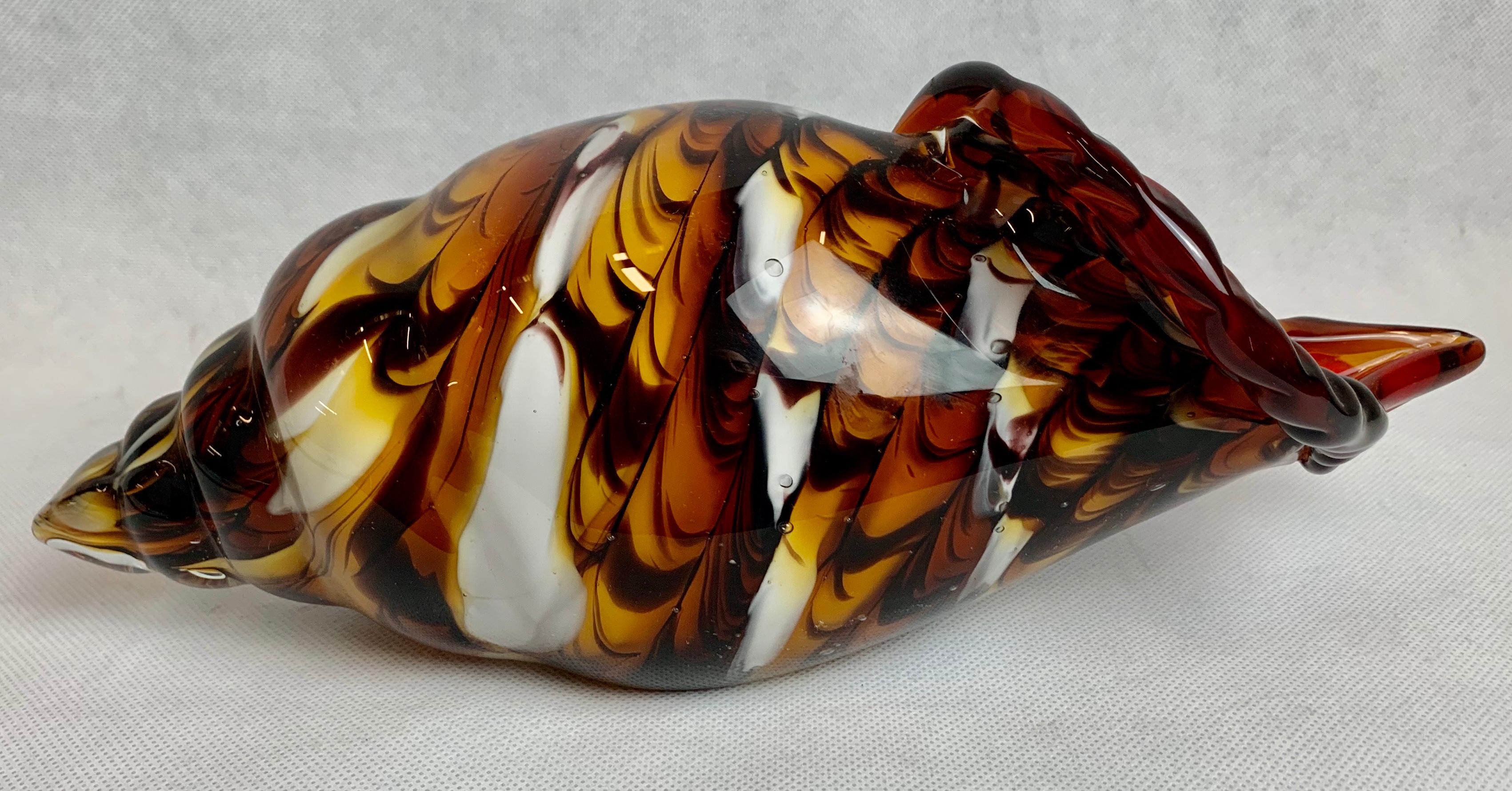 Unknown  Glass Shell Vase, Hand Blown, Triple Cased in Red/Brown/White