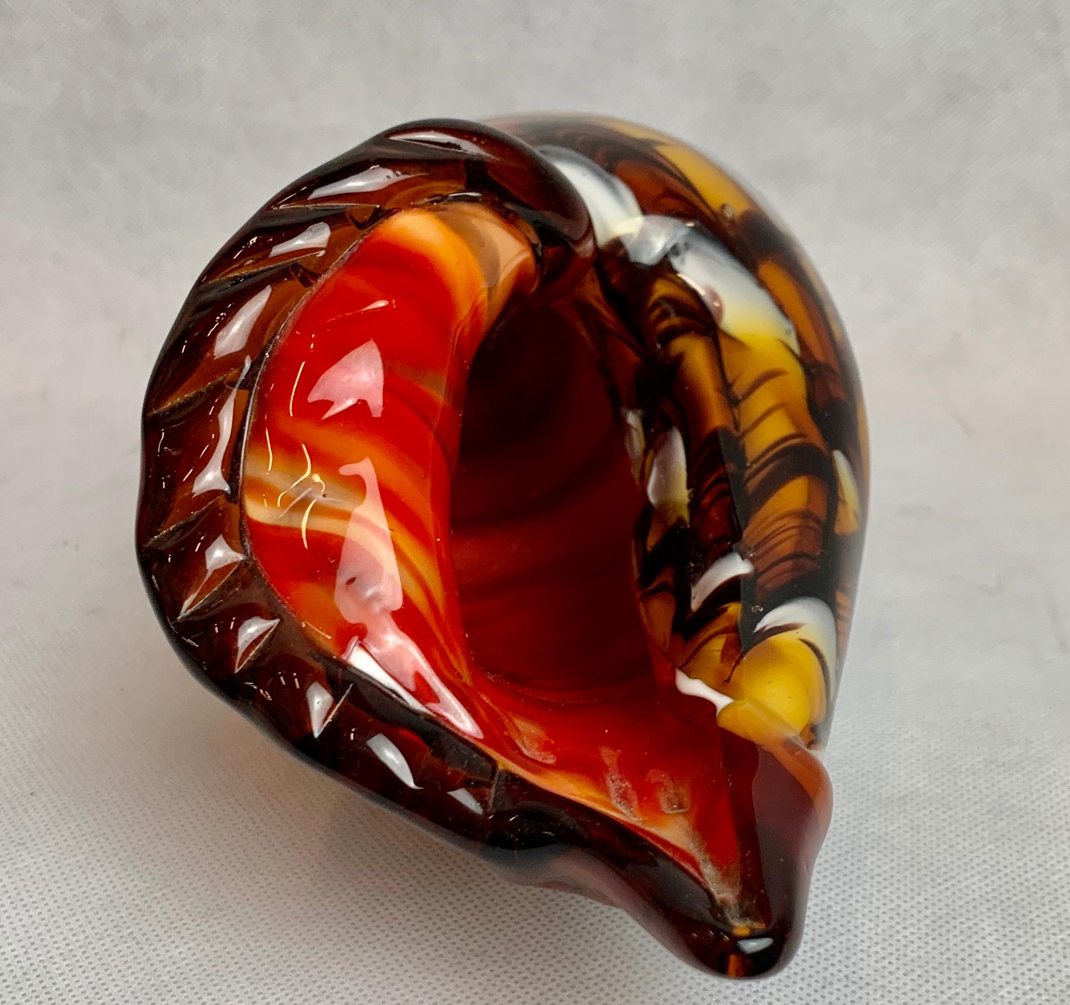 Contemporary  Glass Shell Vase, Hand Blown, Triple Cased in Red/Brown/White