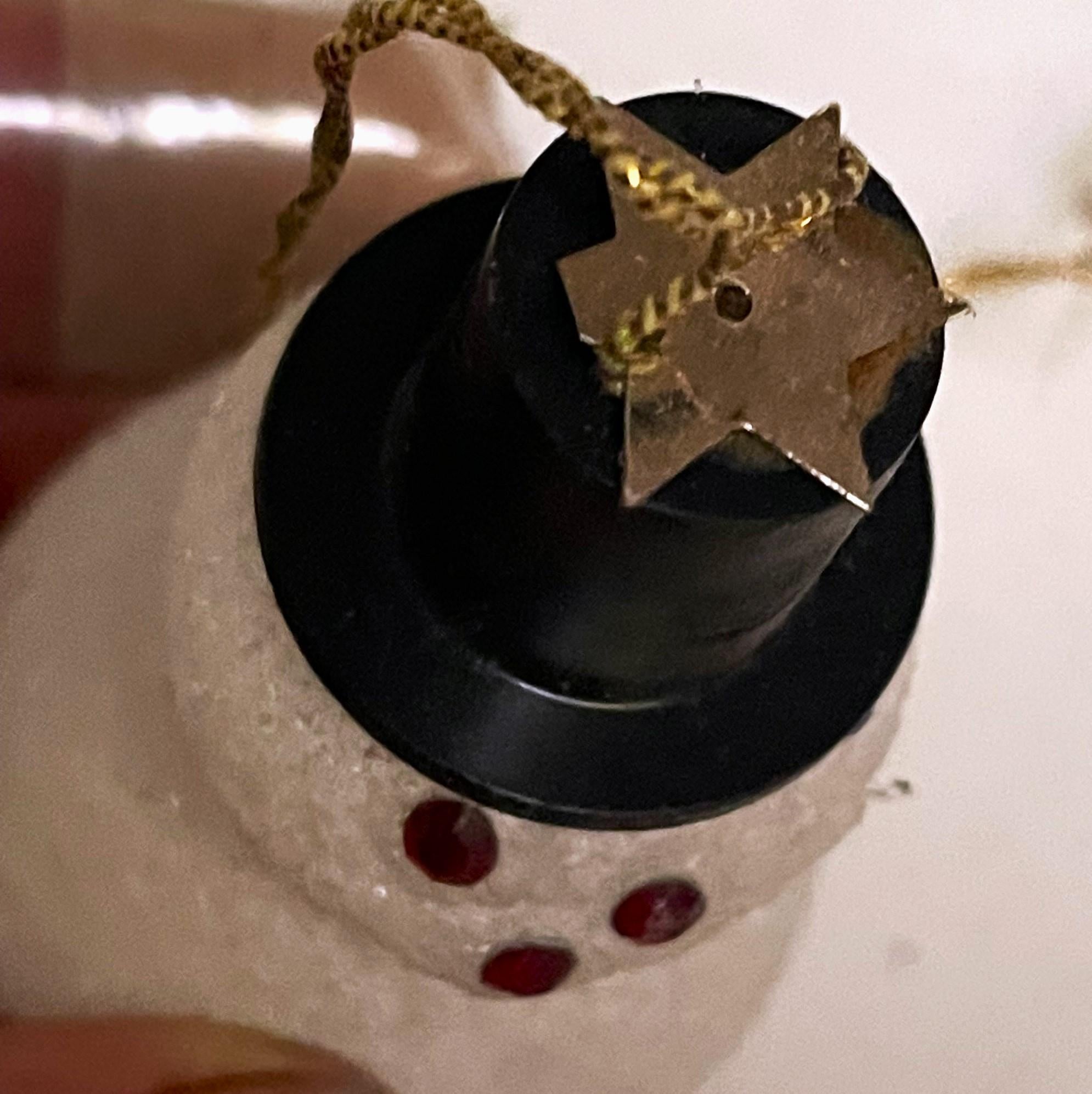 Folk Art Blown Glass Snowman w/ Top Hat Christmas Tree Ornament For Sale