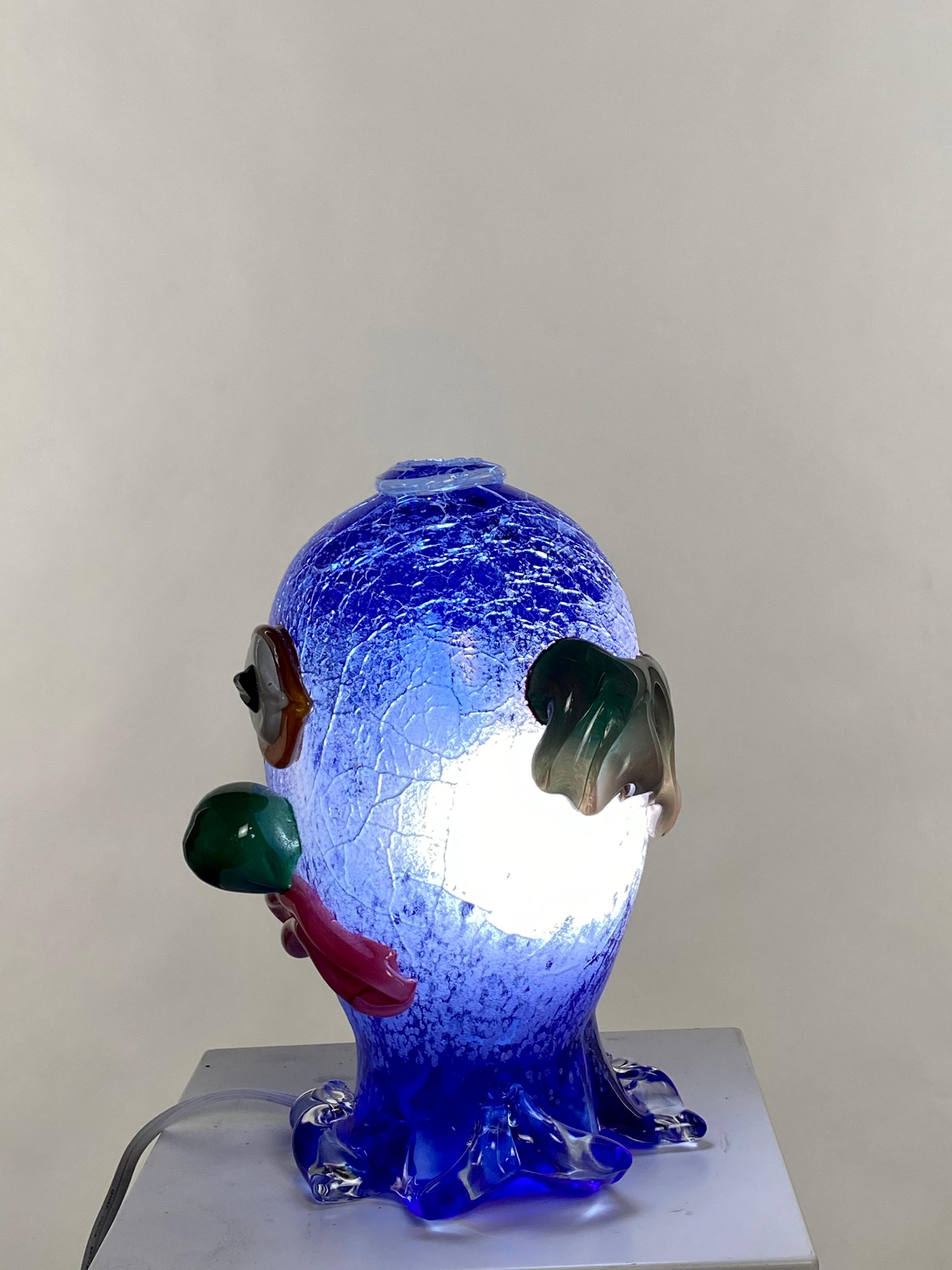 Contemporary Blown Glass Table Blue Sculpture Light, 21st Century by Mattia Biagi For Sale