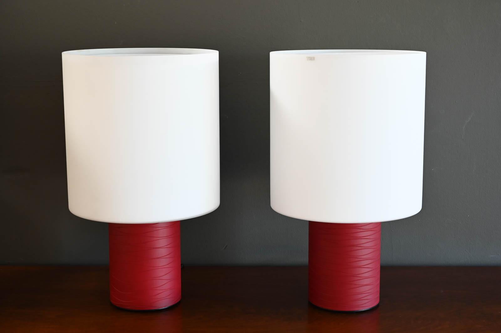 Blown Glass Table Lamps by Carlo Nason for Itre, ca. 2005.  Class by Itre are a series of table lamps, they are part of Class collection. Class features a satin finish white enameled metal diffuser that combined with layered blown glass with hand