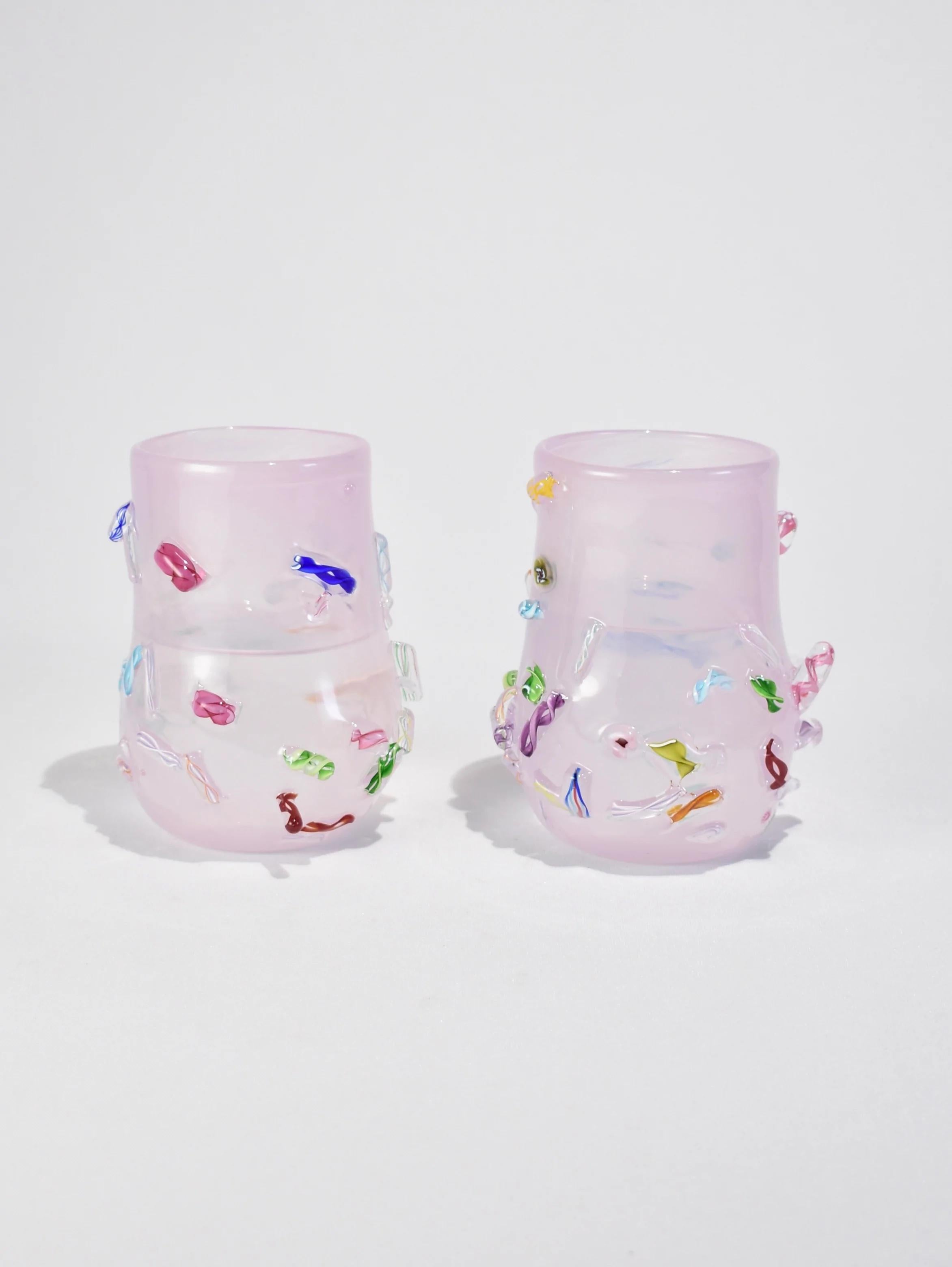 Contemporary Blown Glass Tumbler Set in Pink