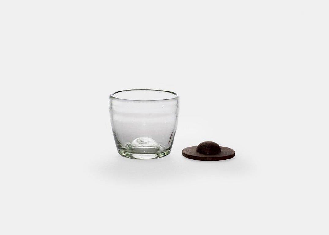 Hand-Crafted Blown Glass Tumblers in Grey with Wood Coaster, Set of 4, in Stock