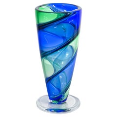 Blown Glass Vase, Fornace Mian, "Twister" Blue and Green, Murano, 2001