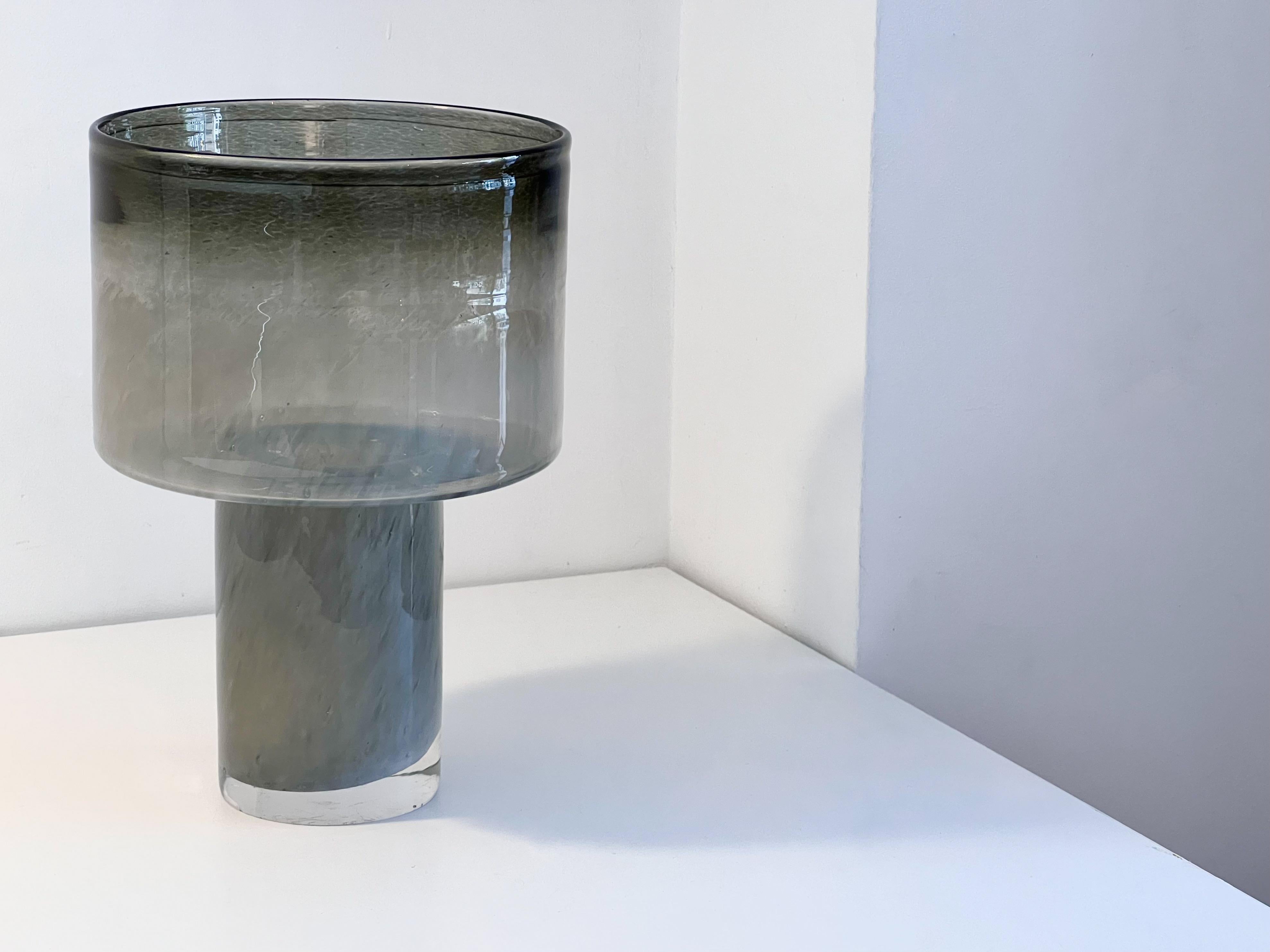Blown glass vase on base in a smokey grey 3