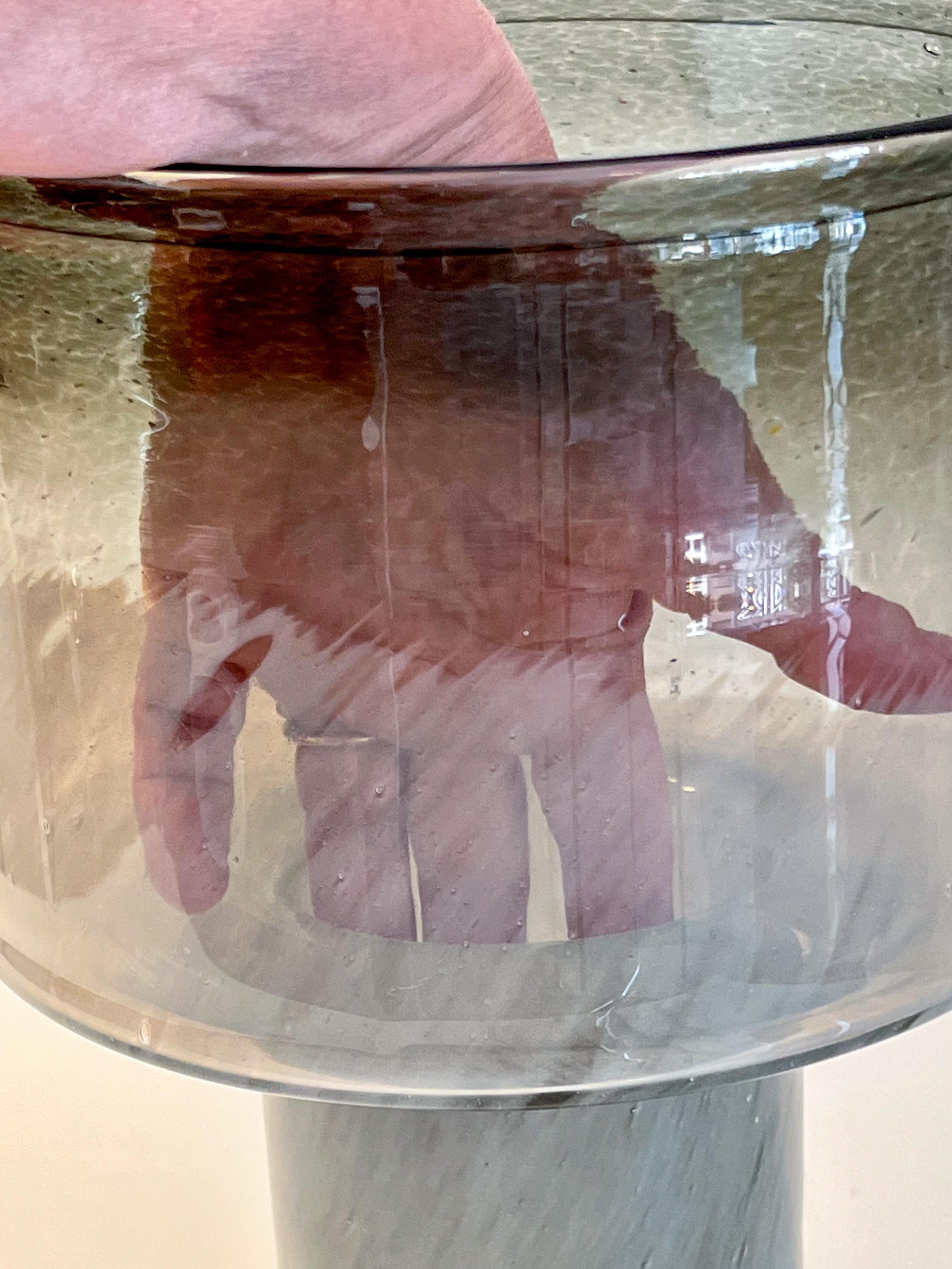 Blown glass vase on base in a smokey grey 4