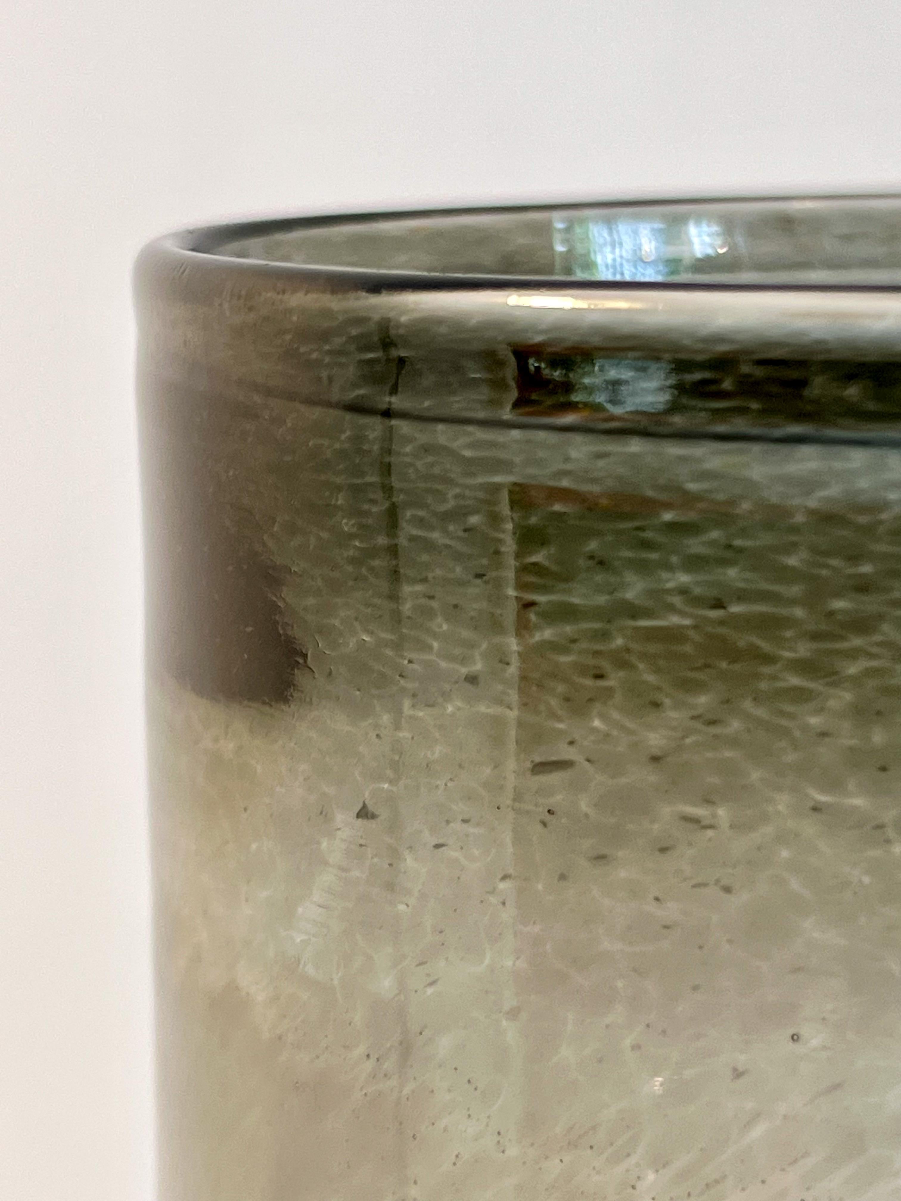 Blown glass vase on base in a smokey grey 5