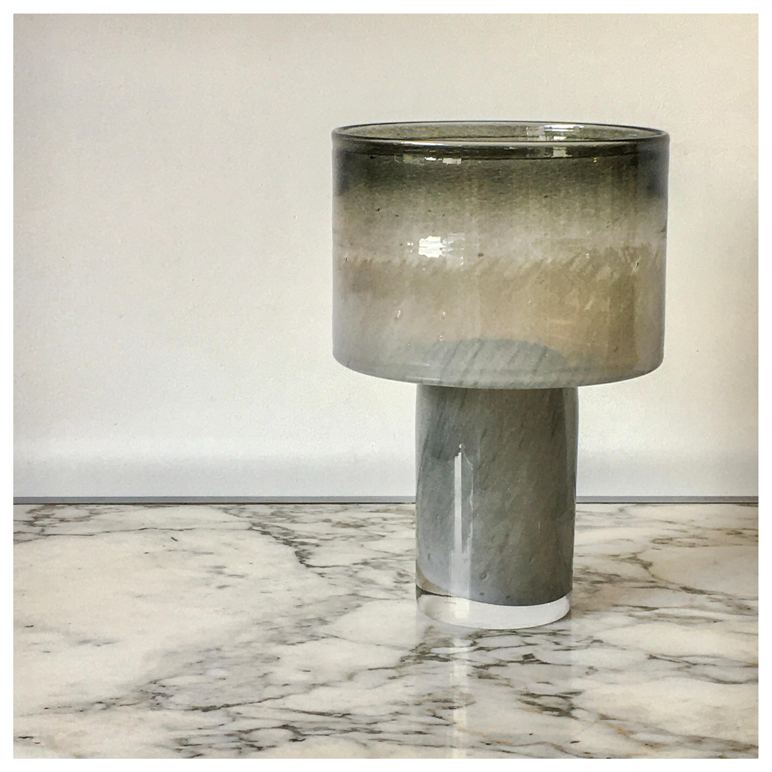 Blown glass vase on base in a smokey grey 9