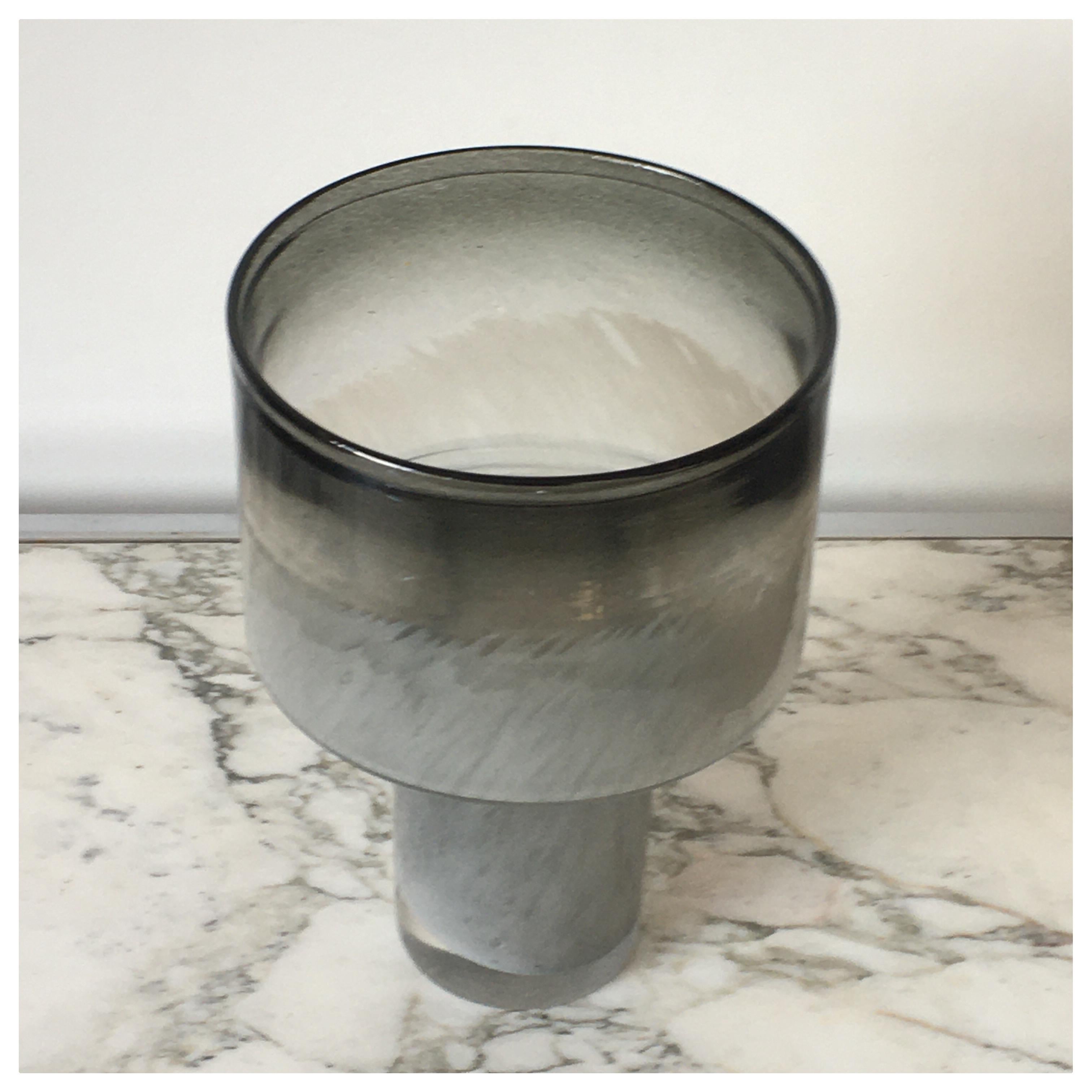 Blown glass vase on base in a smokey grey 13