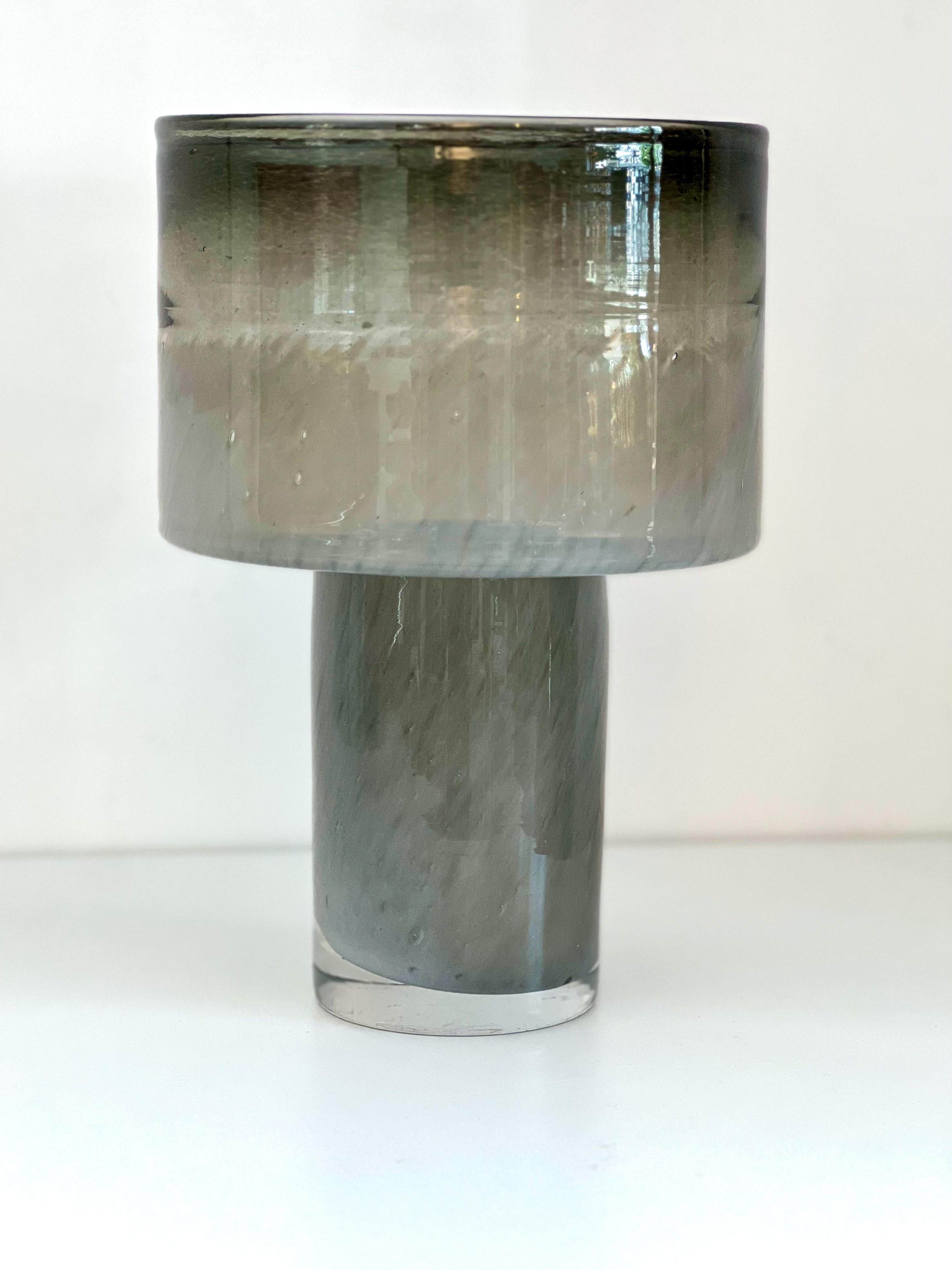 Mid-Century Modern Blown glass vase on base in a smokey grey