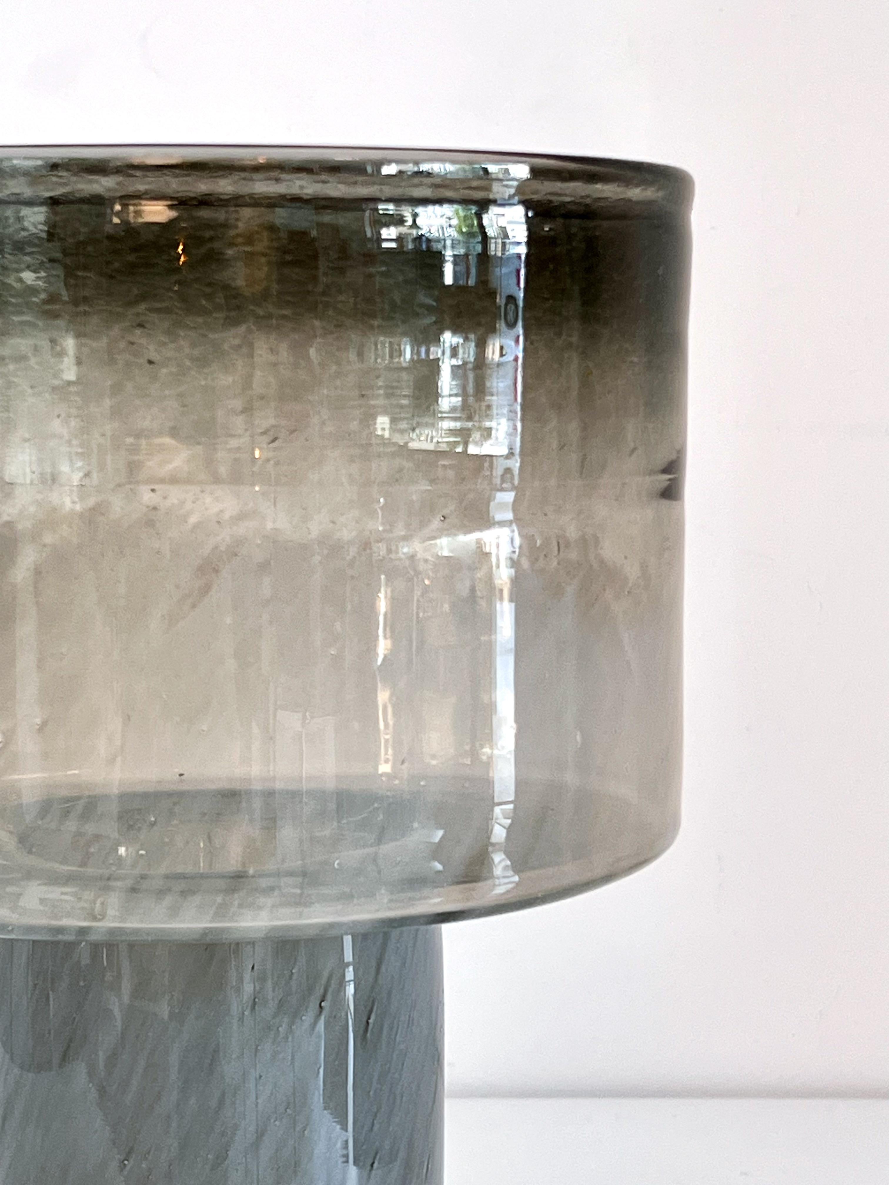 Italian Blown glass vase on base in a smokey grey