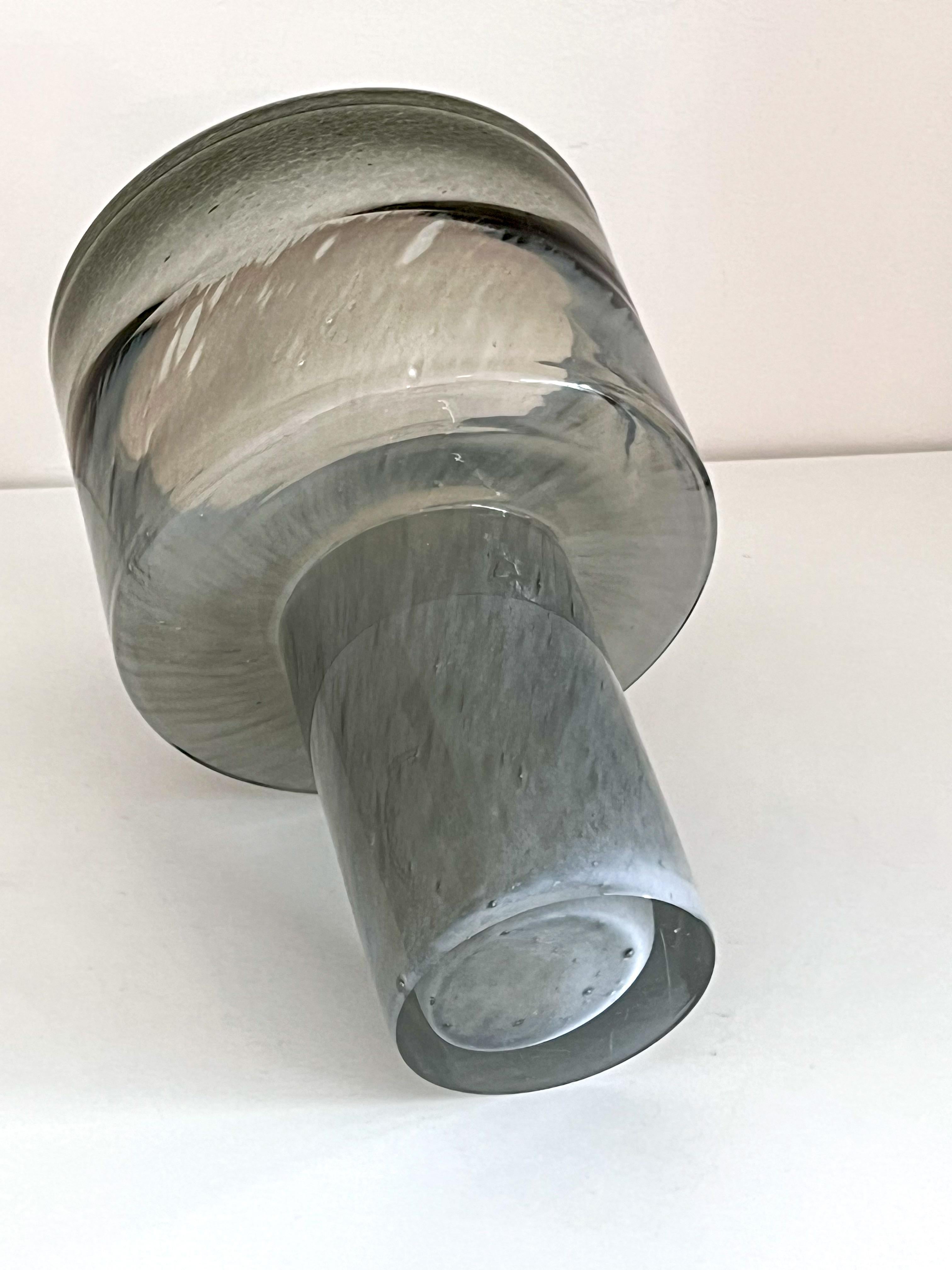 Blown glass vase on base in a smokey grey 1