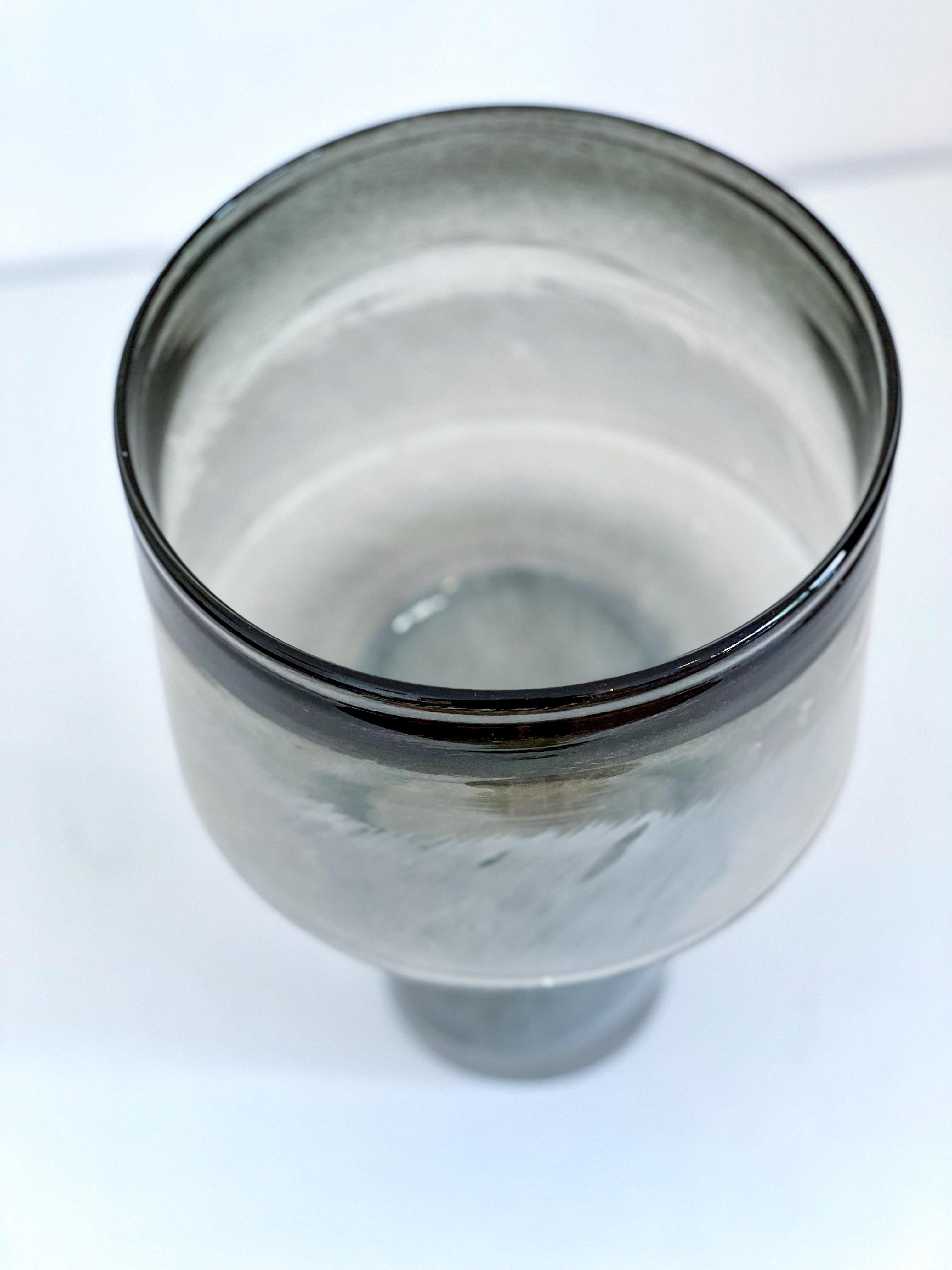 Blown glass vase on base in a smokey grey 2