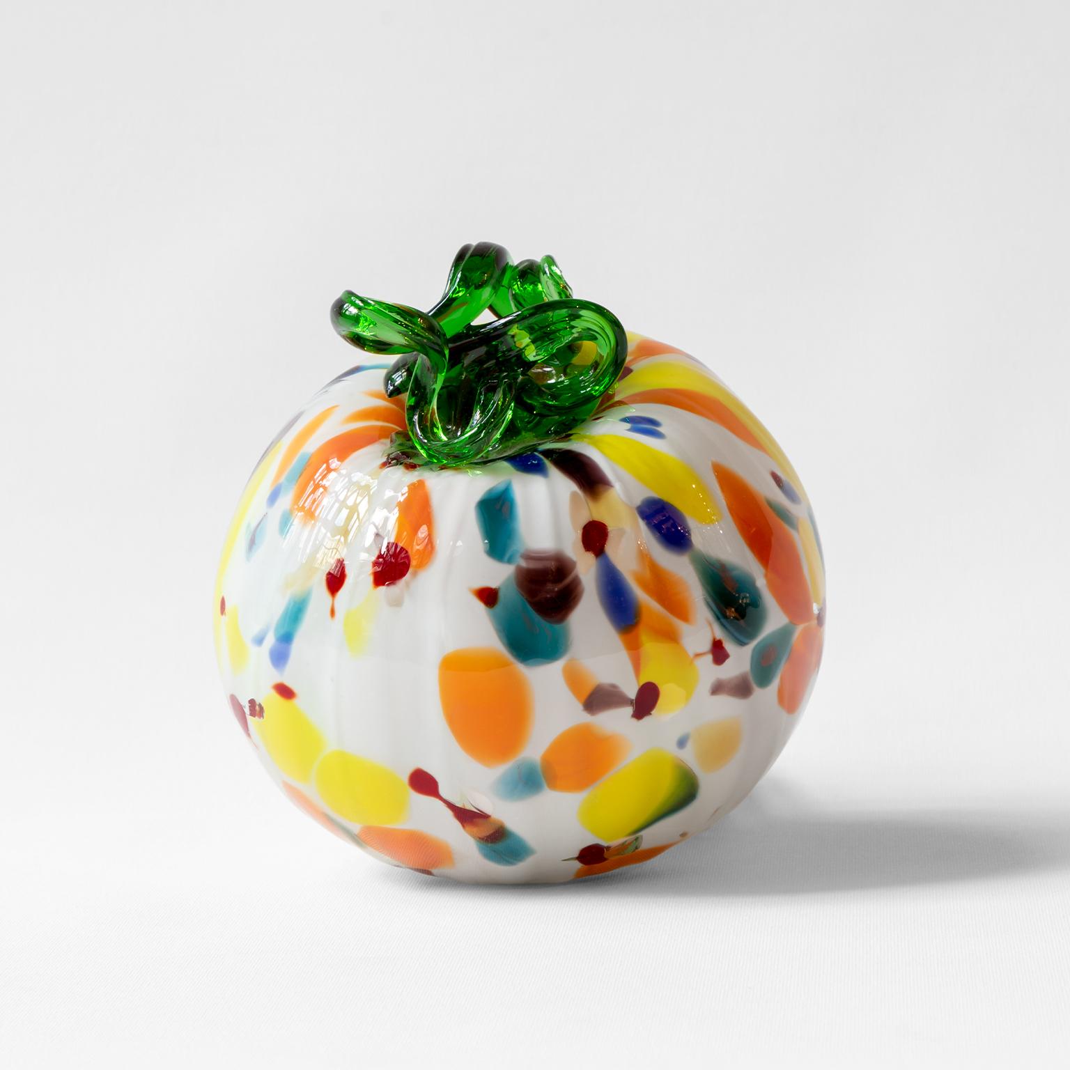 Persian Blown Glass White Colorful Decorative Pumpkin