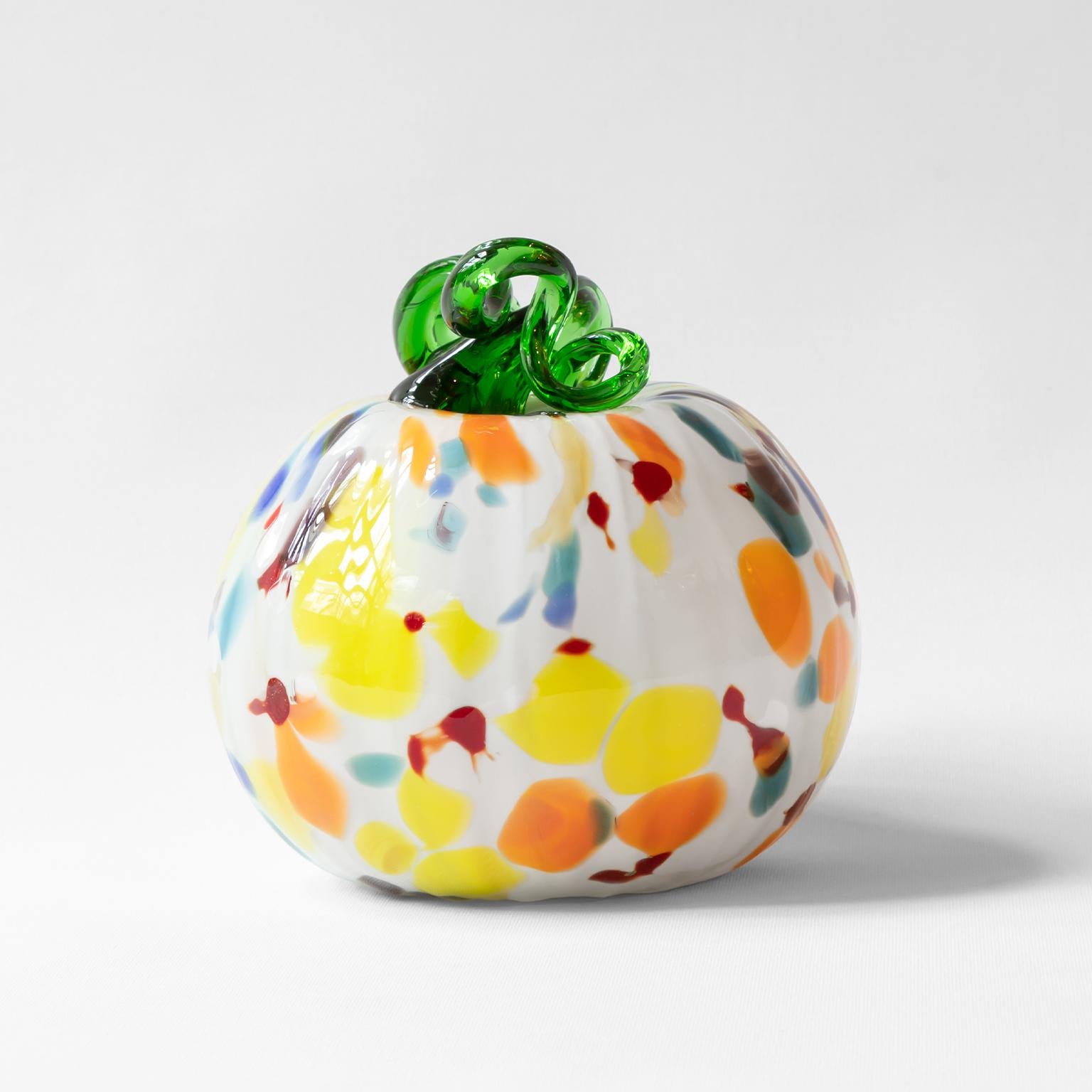 Hand-Crafted Blown Glass White Colorful Decorative Pumpkin