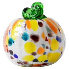 Blown Glass White Colorful Decorative Pumpkin