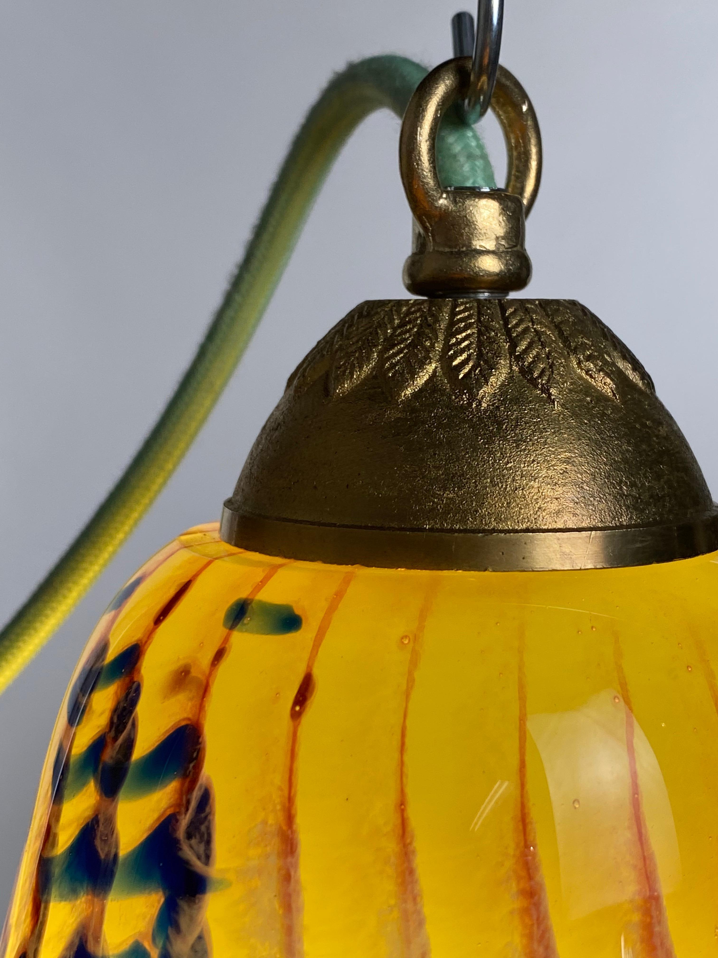 Blown Glass Yellow and Lamp Pendent Light, 21st Century by Mattia Biagi For Sale 5