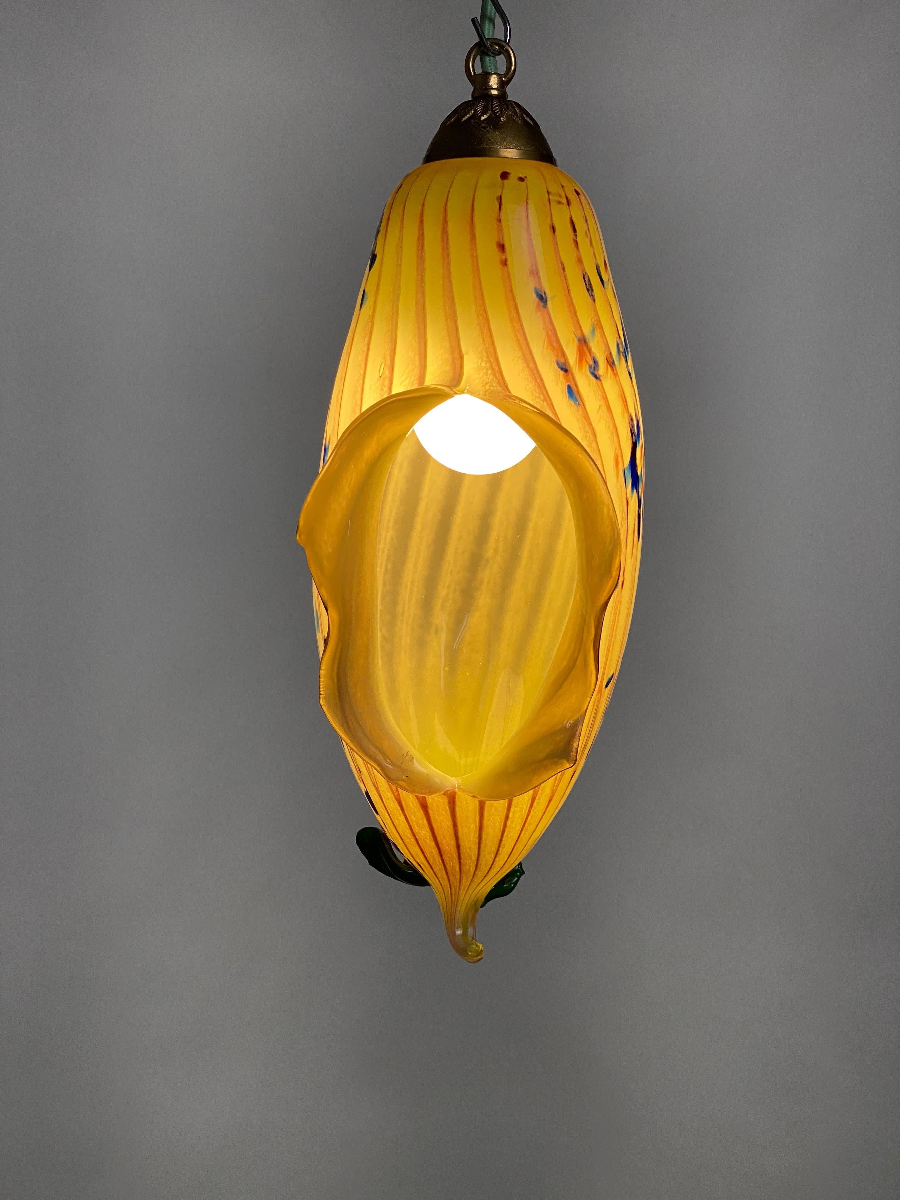 Blown Glass Yellow and Lamp Pendent Light, 21st Century by Mattia Biagi For Sale 7