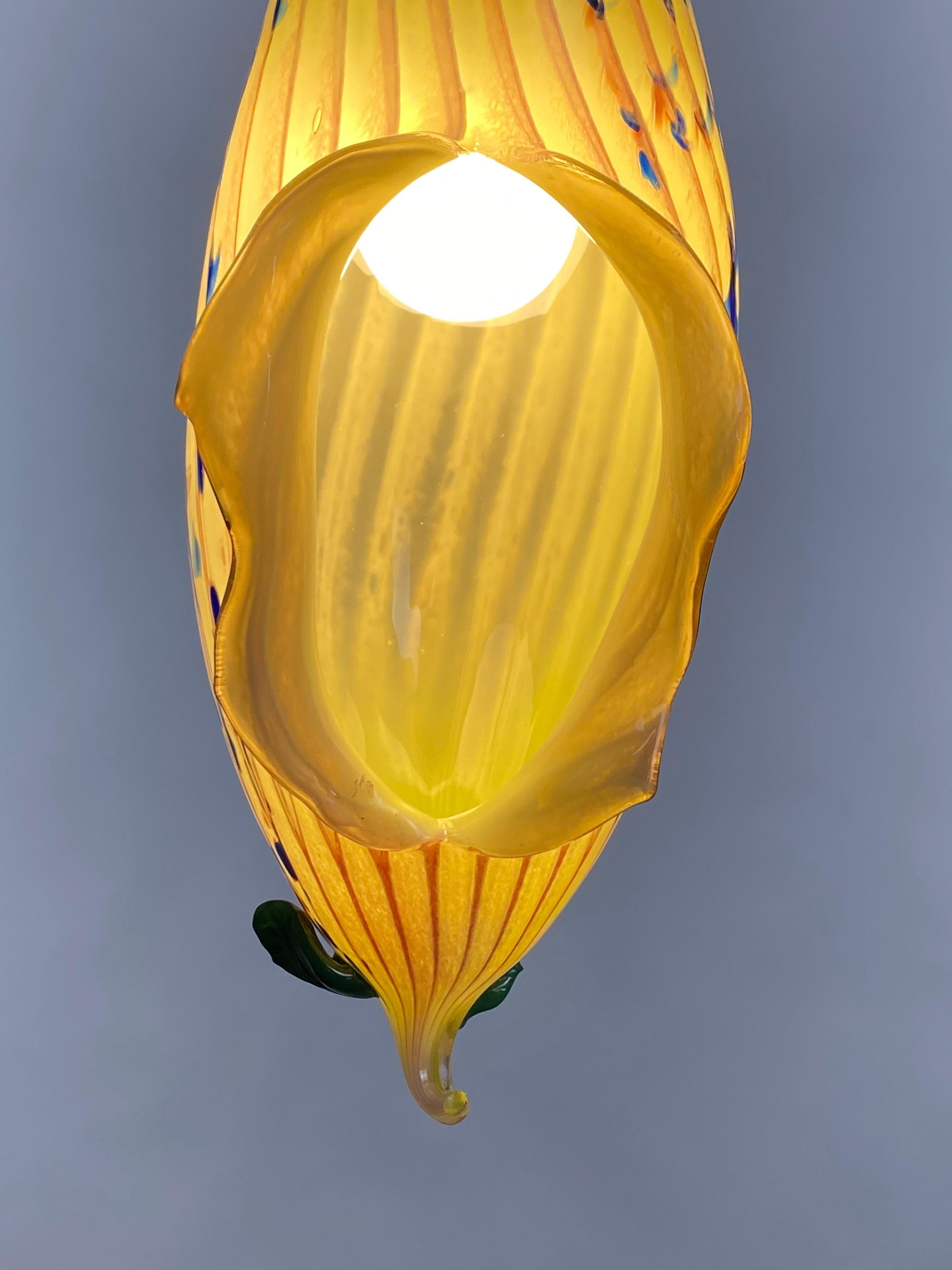 Blown Glass Yellow and Lamp Pendent Light, 21st Century by Mattia Biagi For Sale 8