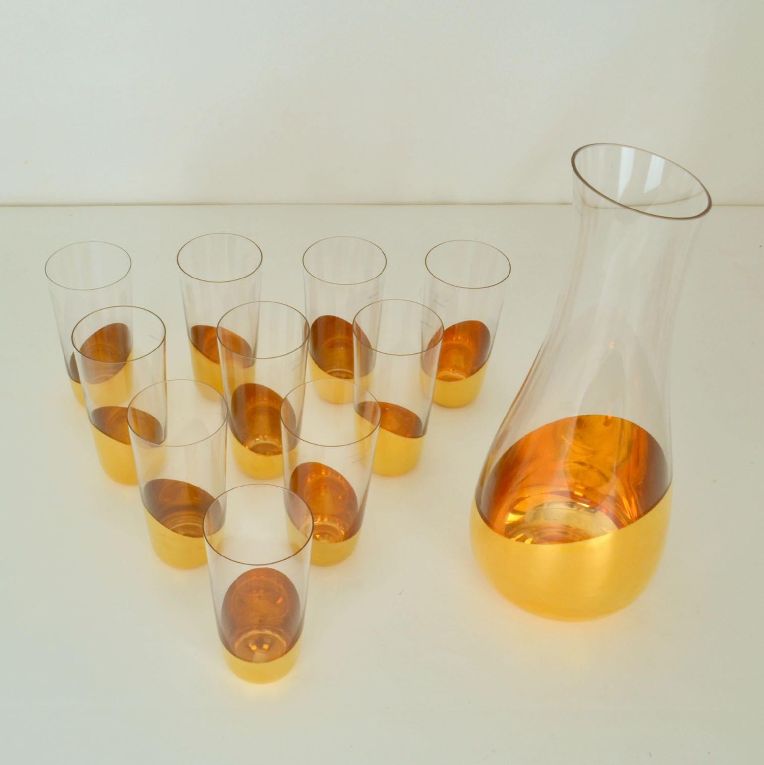 Italienische mundgeblasene und vergoldete Karaffen und Gläser im Zustand „Hervorragend“ in London, GB