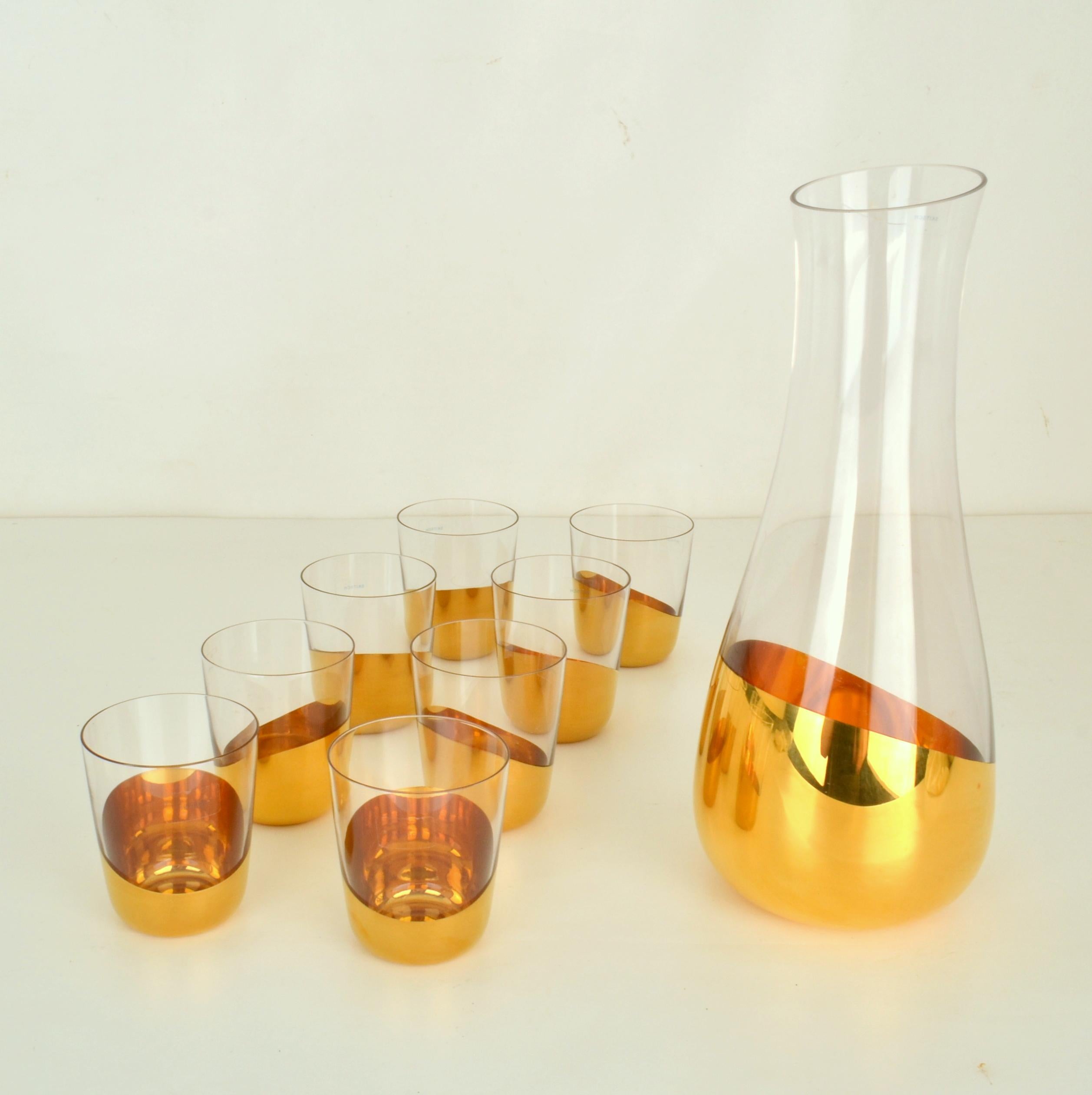 Italian Carafe and Glasses Hand Blown and Gilt 1