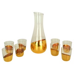 Italian Carafe and Glasses Hand Blown and Gilt