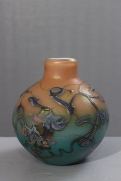 Blown iridescent glass vase by Pascal Guyot & Bernard Aconito, Biot 1993