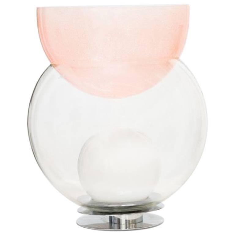 Blown Italian Clear and Pink Glass Table Lamp 1960s Model Giova by Age Aulenti In Excellent Condition In Barcelona, ES