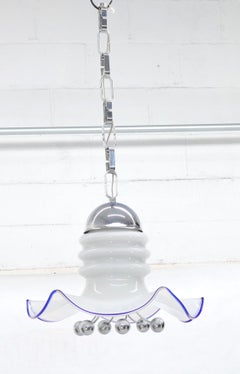 Blown Milk Glass and Chrome Midcentury Light Fixture