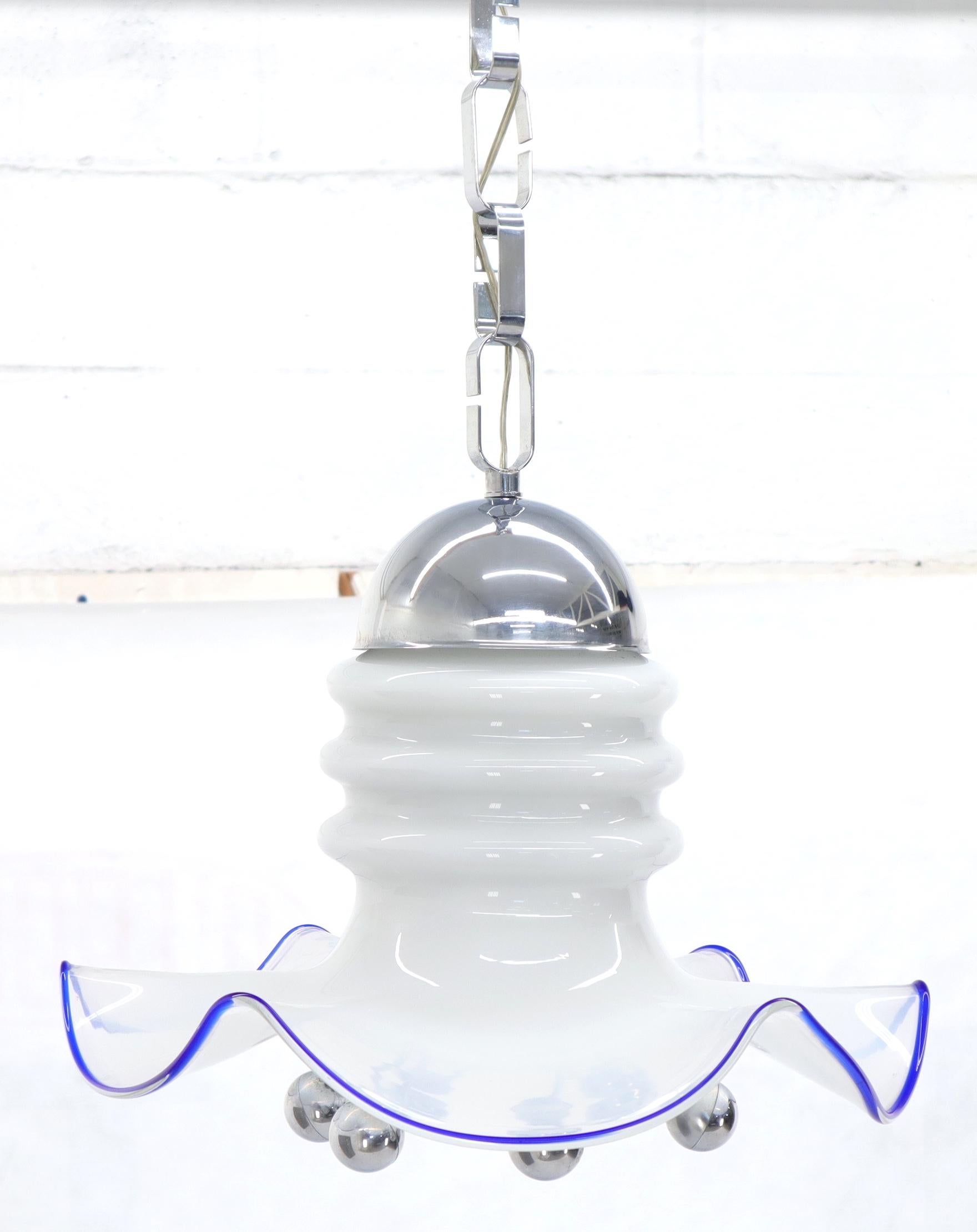 Mid-Century Modern Blown Milk Glass and Chrome Midcentury Light Fixture For Sale