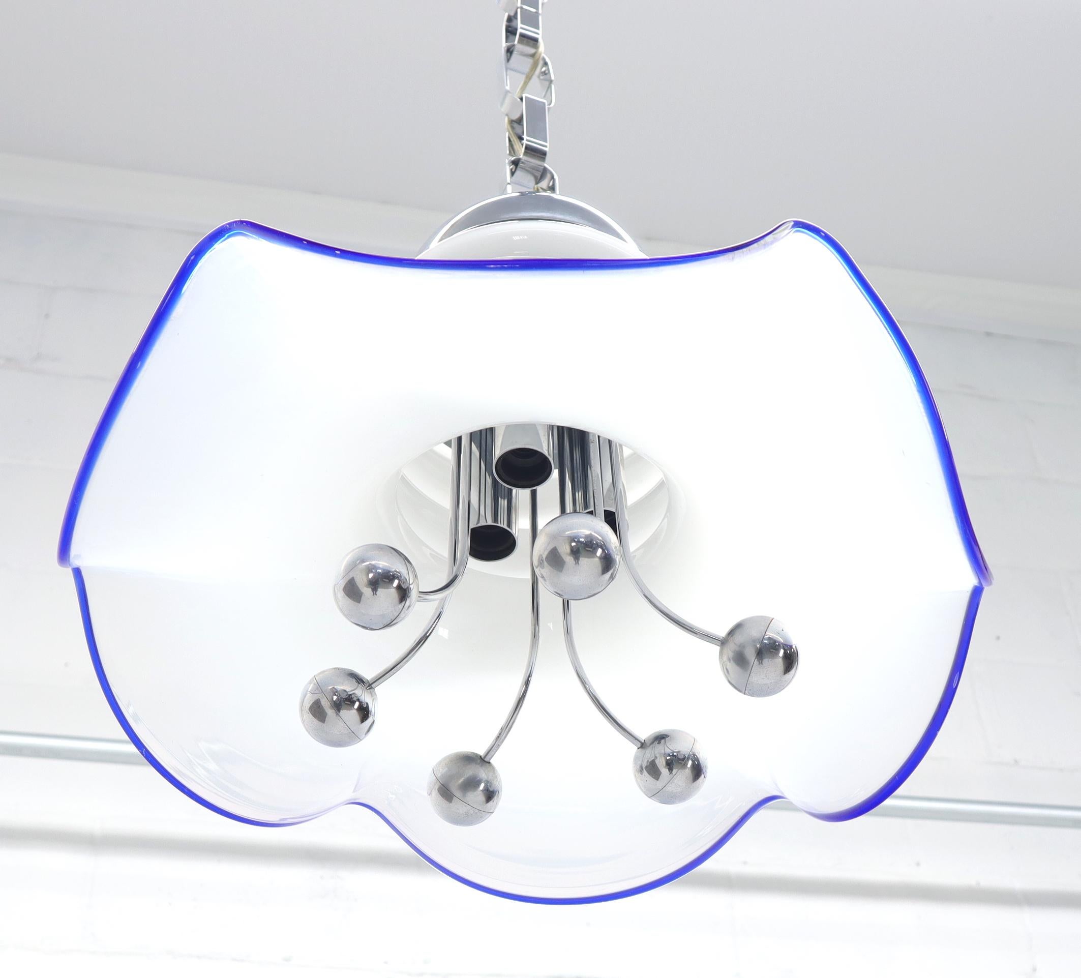 Blown Milk Glass and Chrome Midcentury Light Fixture In Excellent Condition For Sale In Rockaway, NJ