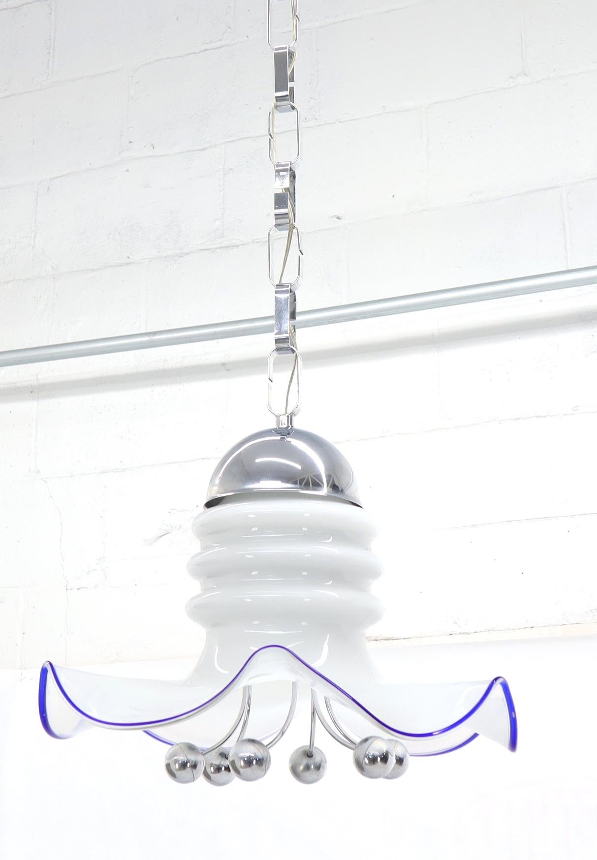 20th Century Blown Milk Glass and Chrome Midcentury Light Fixture For Sale