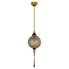 Lampada a sospensione in vetro soffiato di Murano e ottone