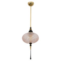 Lampada a sospensione in vetro soffiato di Murano e ottone