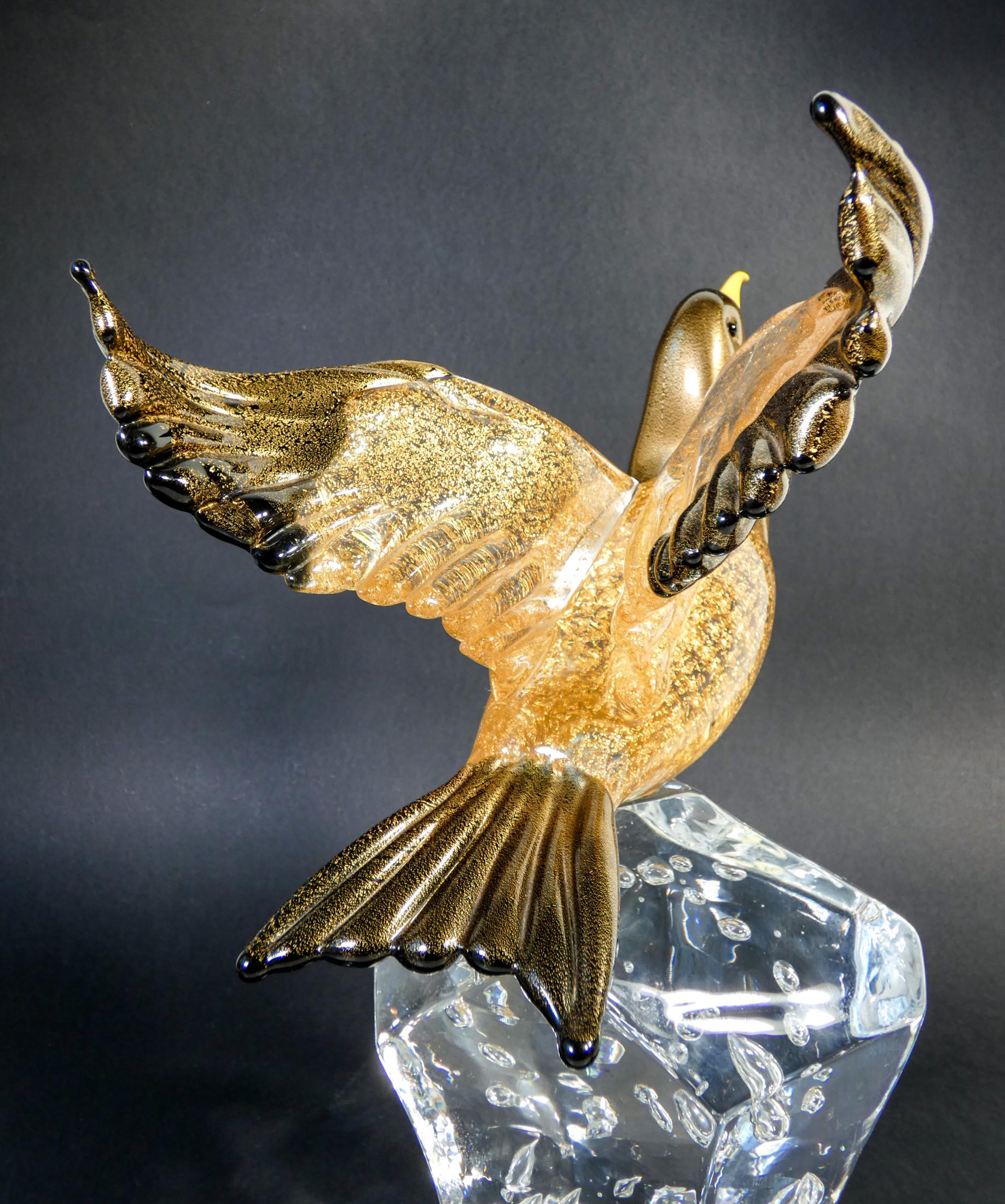 Blown Murano Glass Sculpture with Golden Scales, Oscar Zanetti, Duck 5