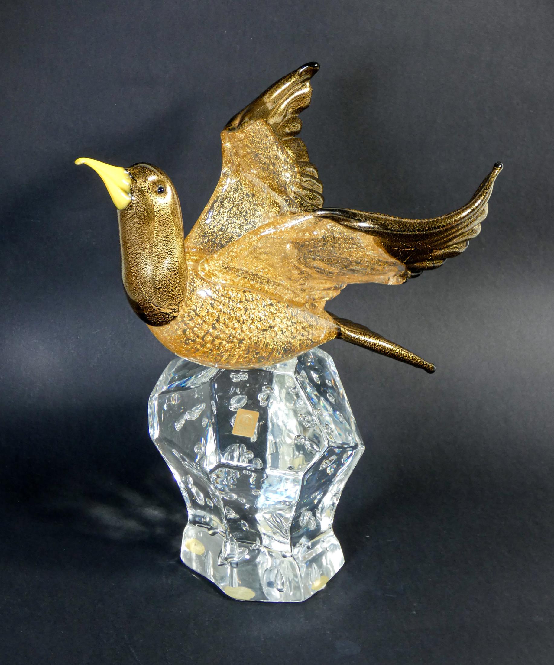 Italian Blown Murano Glass Sculpture with Golden Scales, Oscar Zanetti, Duck