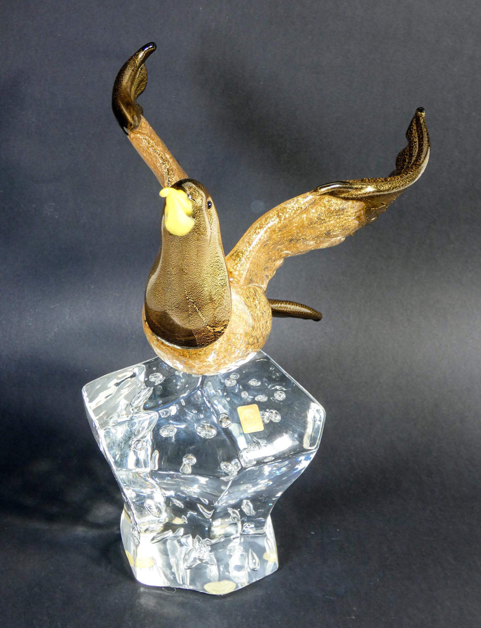 Blown Murano Glass Sculpture with Golden Scales, Oscar Zanetti, Duck In Excellent Condition In Torino, IT