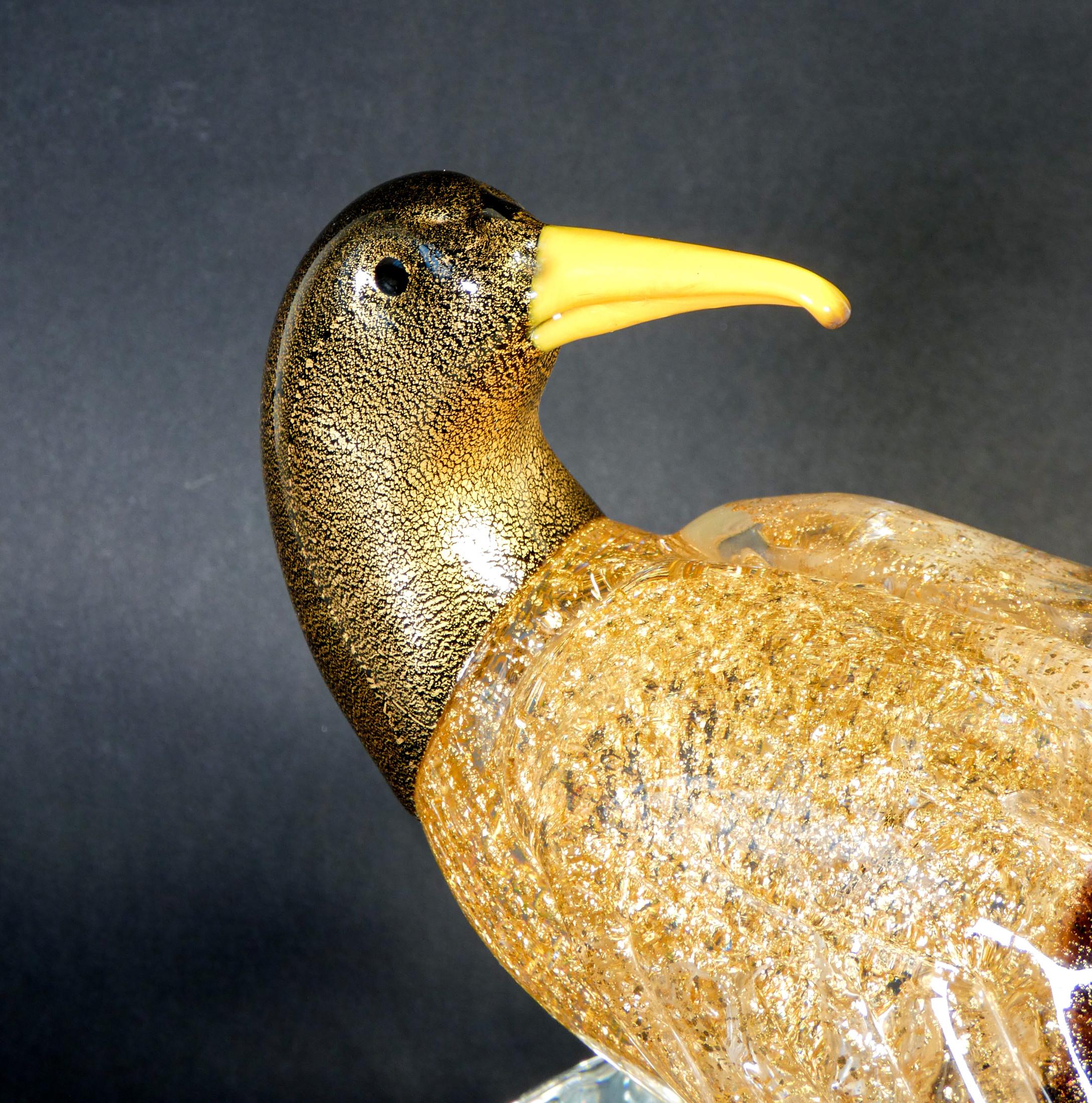 Italian Blown Murano Glass Sculpture with Golden Scales, Oscar Zanetti, Duck