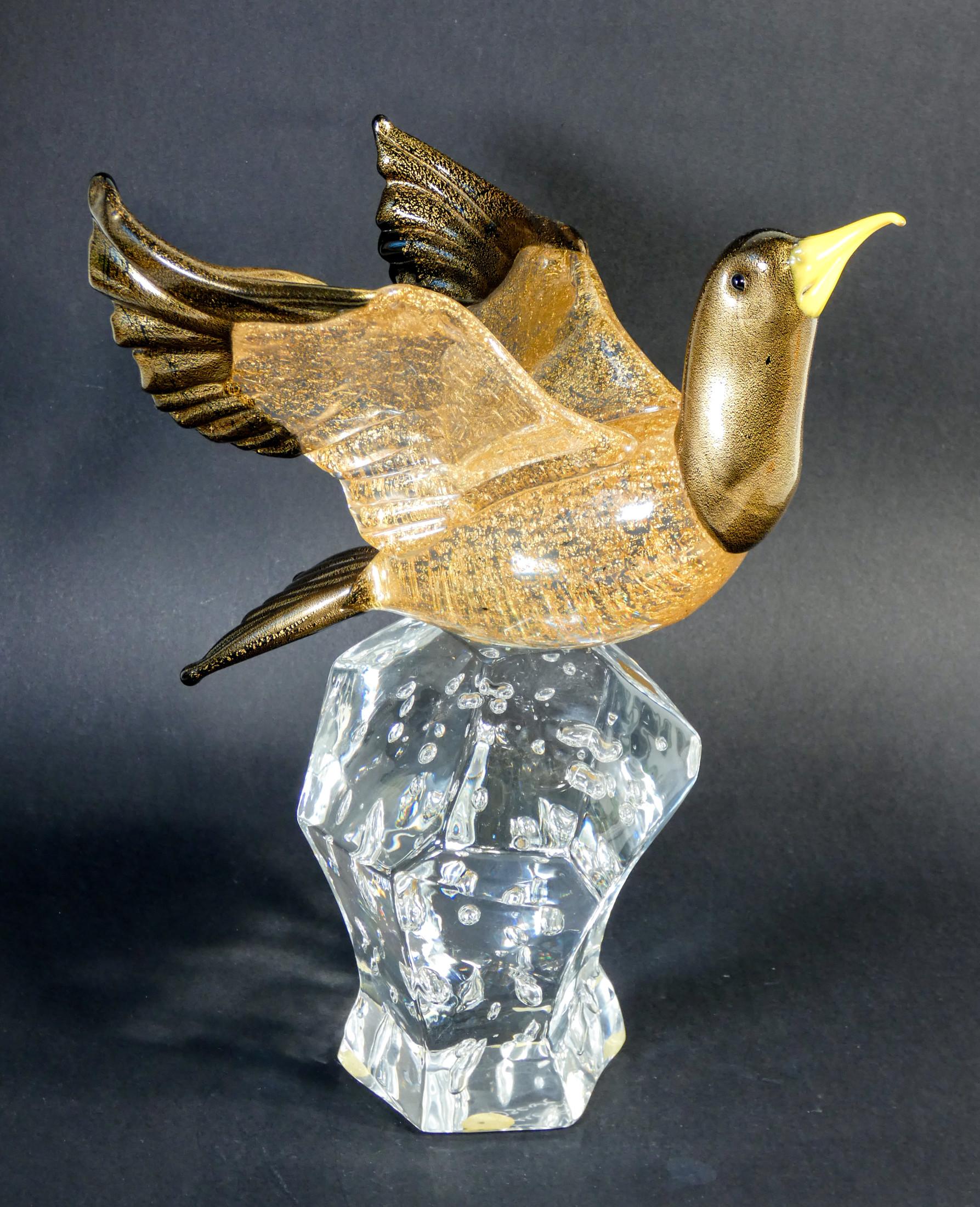 Late 20th Century Blown Murano Glass Sculpture with Golden Scales, Oscar Zanetti, Duck