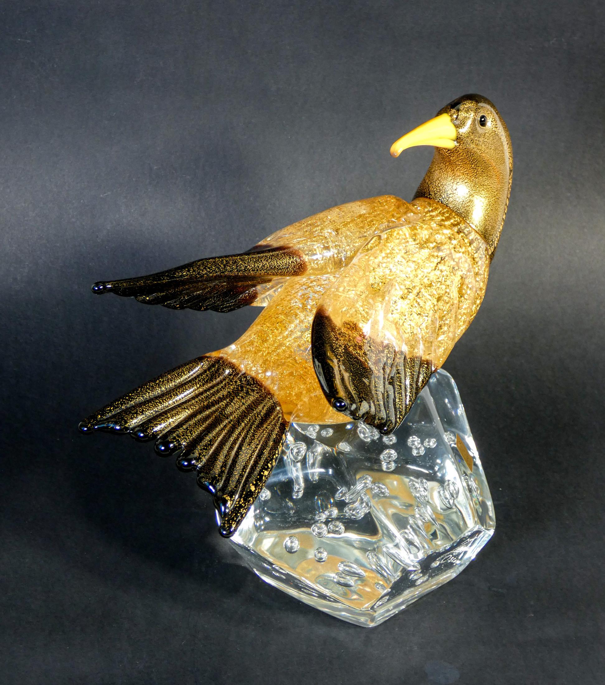 Hand-Crafted Blown Murano Glass Sculpture with Golden Scales, Oscar Zanetti, Duck