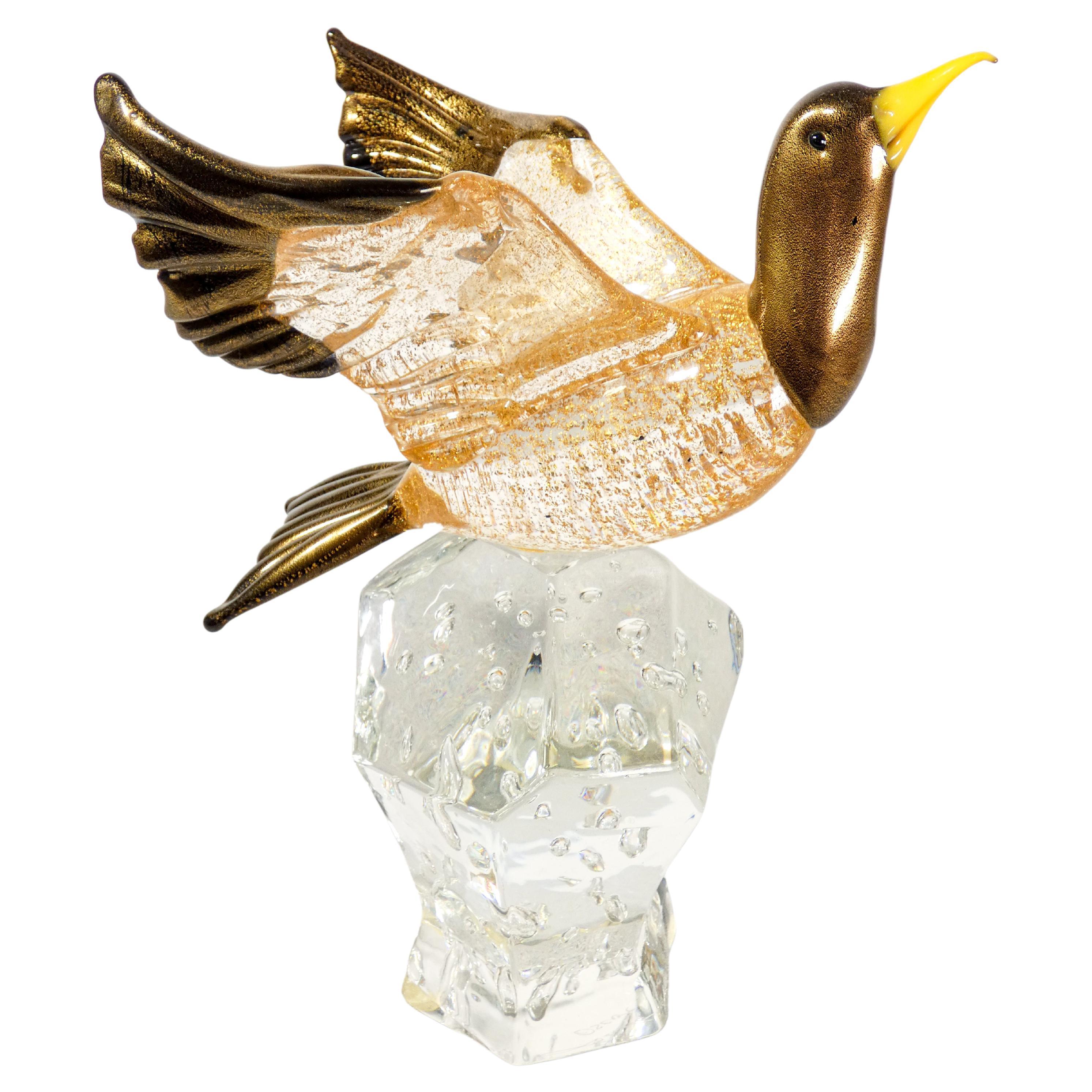 Blown Murano Glass Sculpture with Golden Scales, Oscar Zanetti, Duck