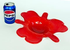 Blown Murano Red, White Cased Glass Decorative Dish Ashtray, Mid-Century