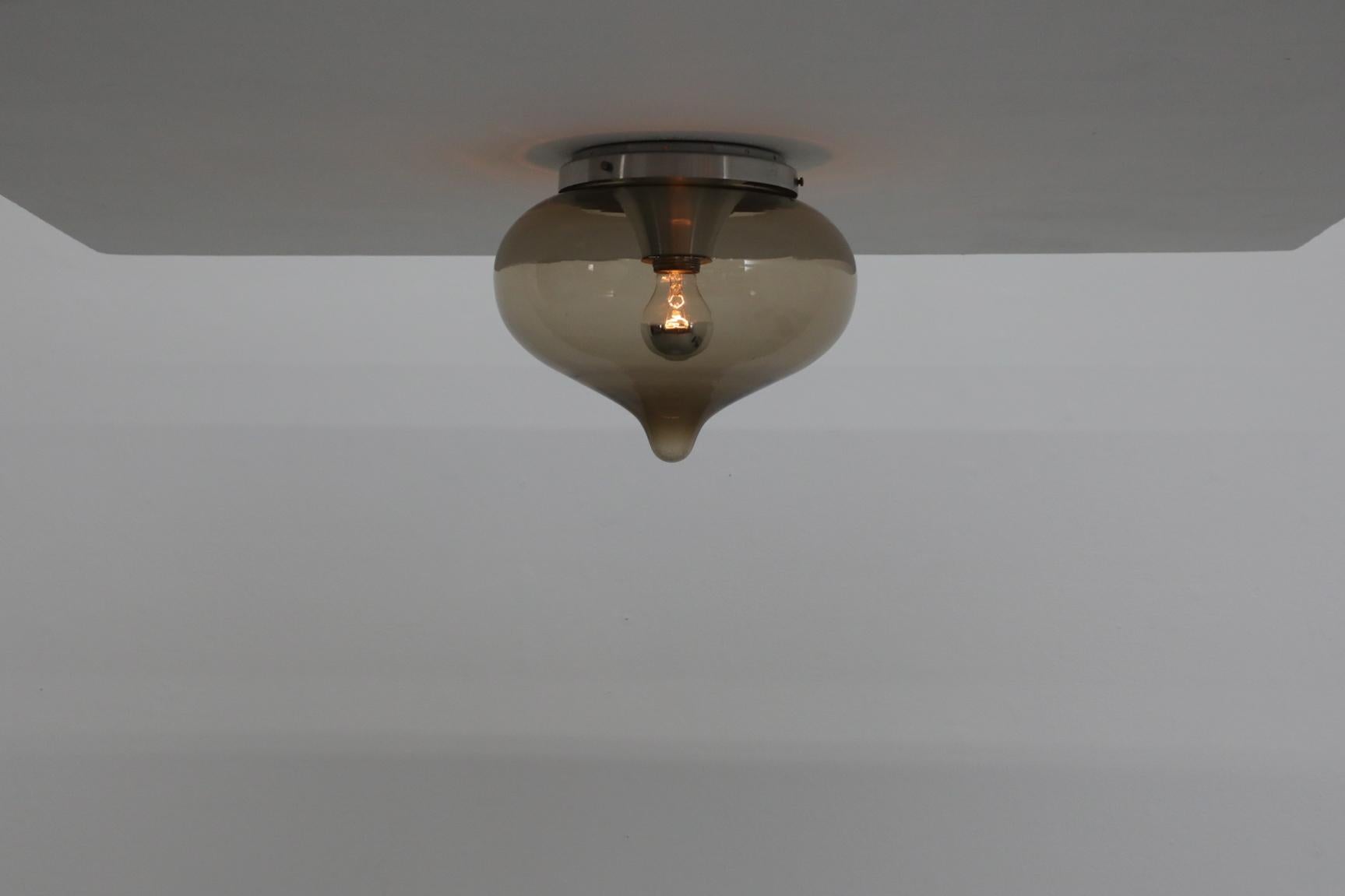 Mid-Century Modern Blown Smoked Glass Globe Flush Mount Ceiling 