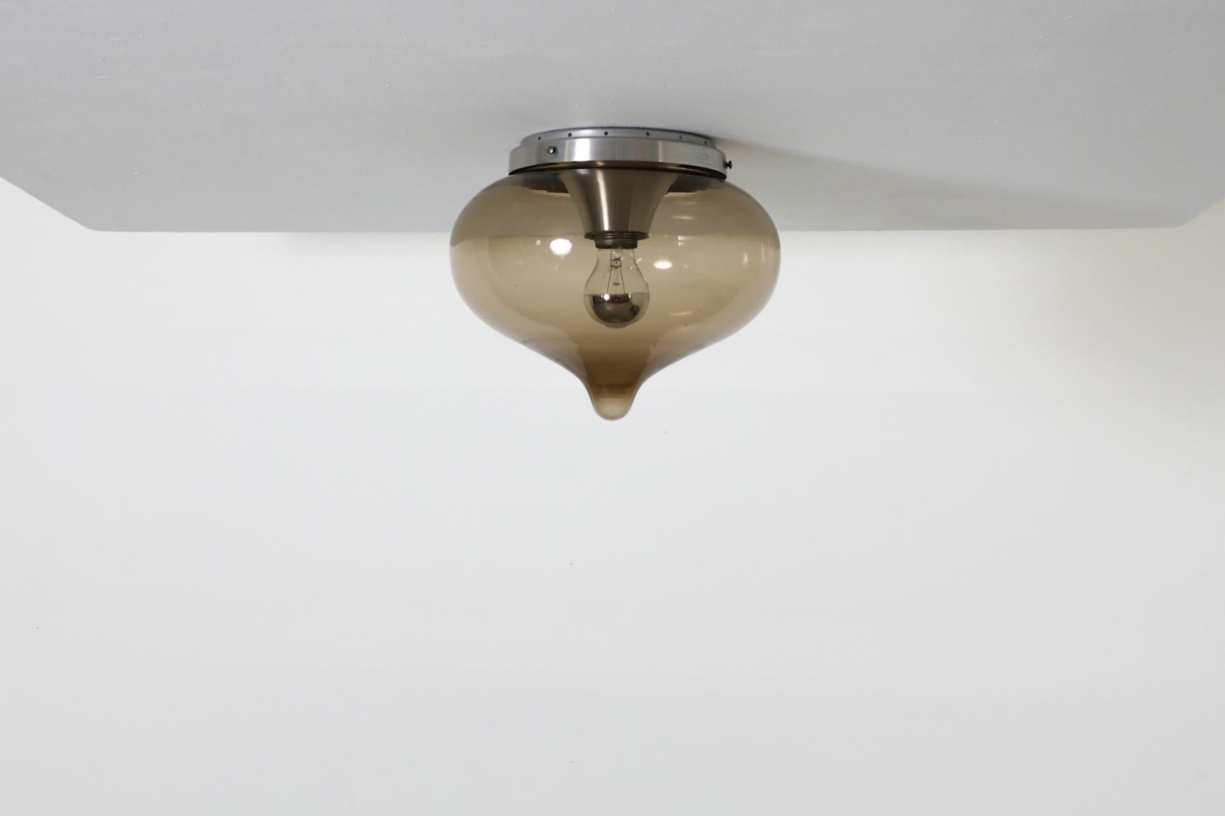 Dutch Blown Smoked Glass Globe Flush Mount Ceiling 