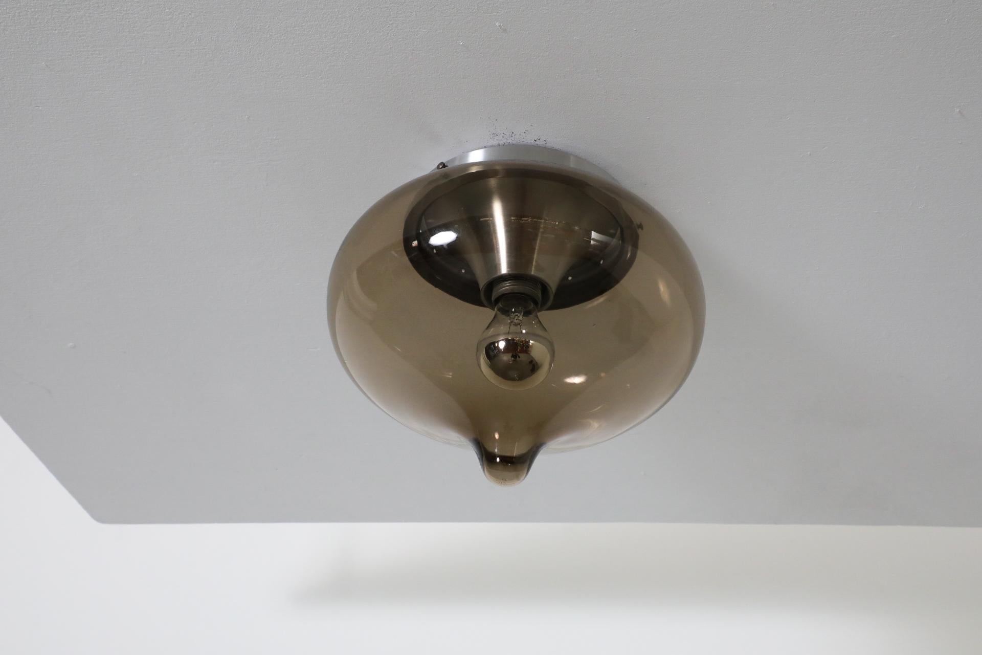 20th Century Blown Smoked Glass Globe Flush Mount Ceiling 